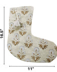 Christmas Stocking Pure Linen Hand Block Printed Floral Decorative Pom Pom Modern Farmhouse Holiday Decor  – RISHI