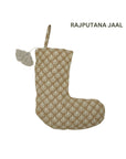 Handmade Gold Fusion Floral Pom Pom Christmas Stocking in Pure Linen Family Holiday Decor – RAJPUTANA JAAL