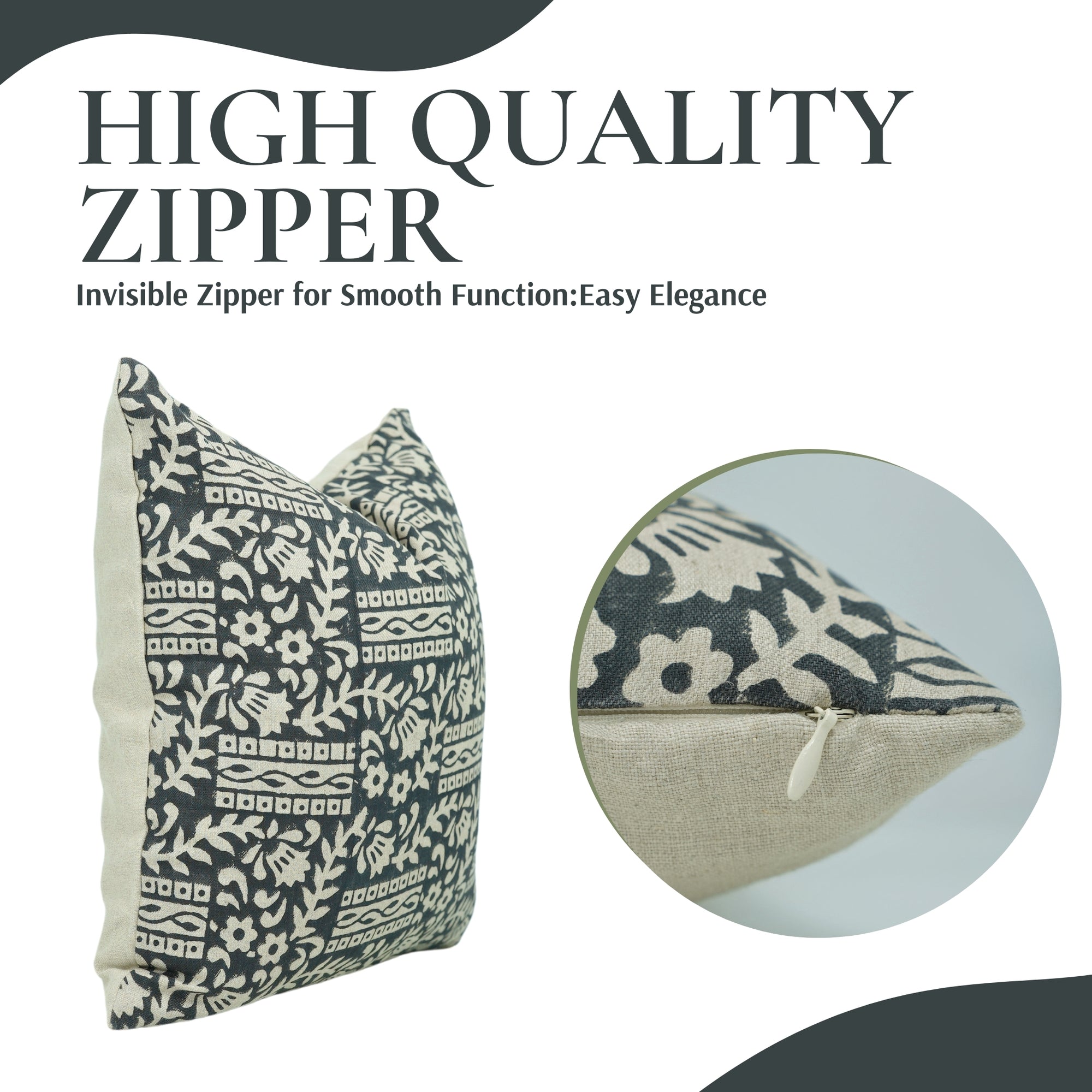 Floral Handmade Black Pure Linen Pillow Cover - Mumtaj