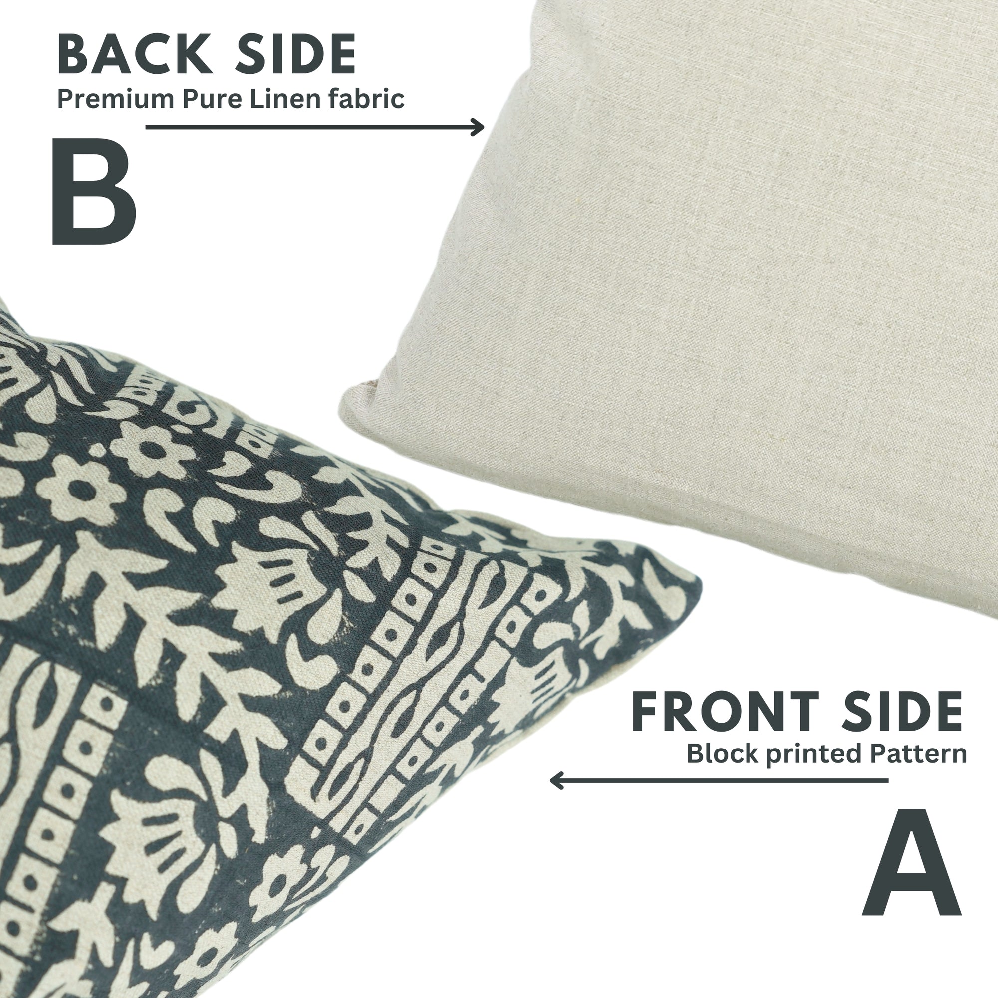 Floral Handmade Black Pure Linen Pillow Cover - Mumtaj