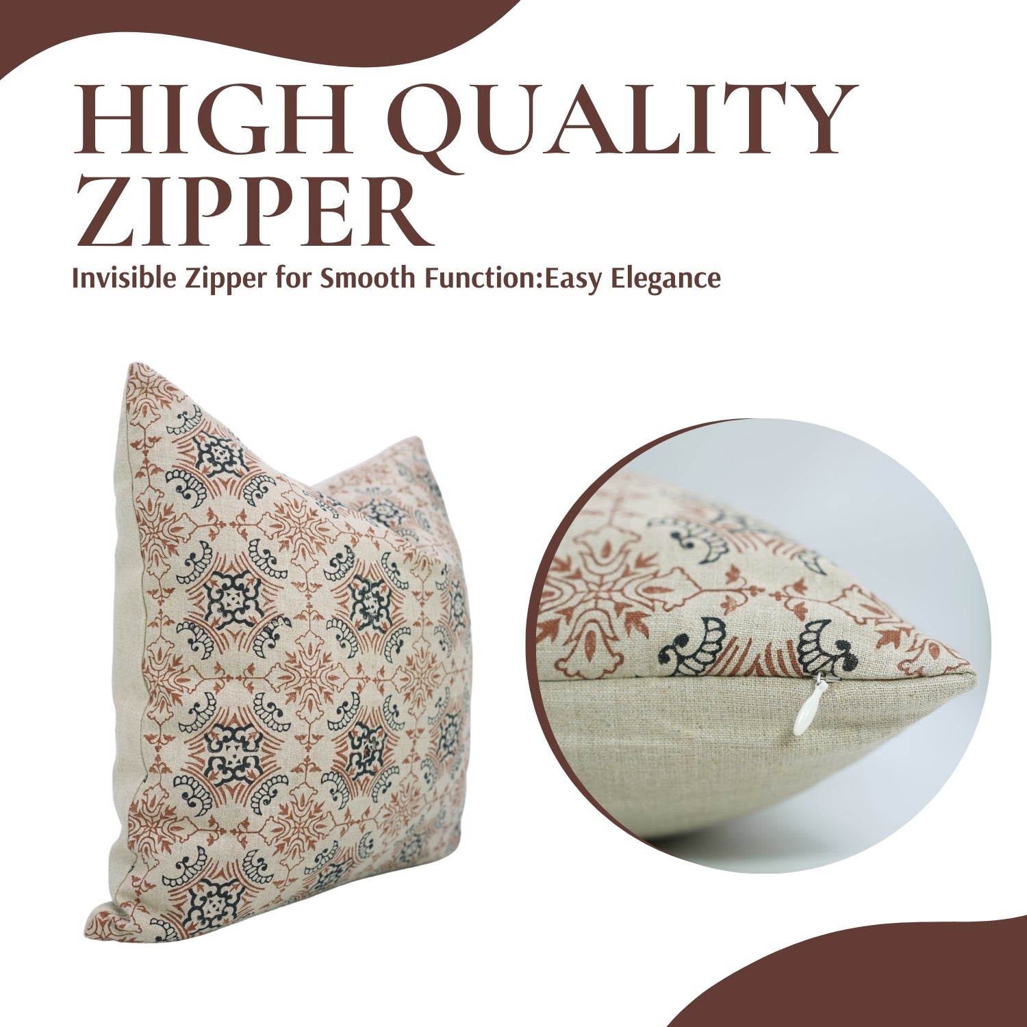 Indian Hand Printed Black and Brown Floral Throw Cushion Case in Pure Linen – Chakrvyuh Design