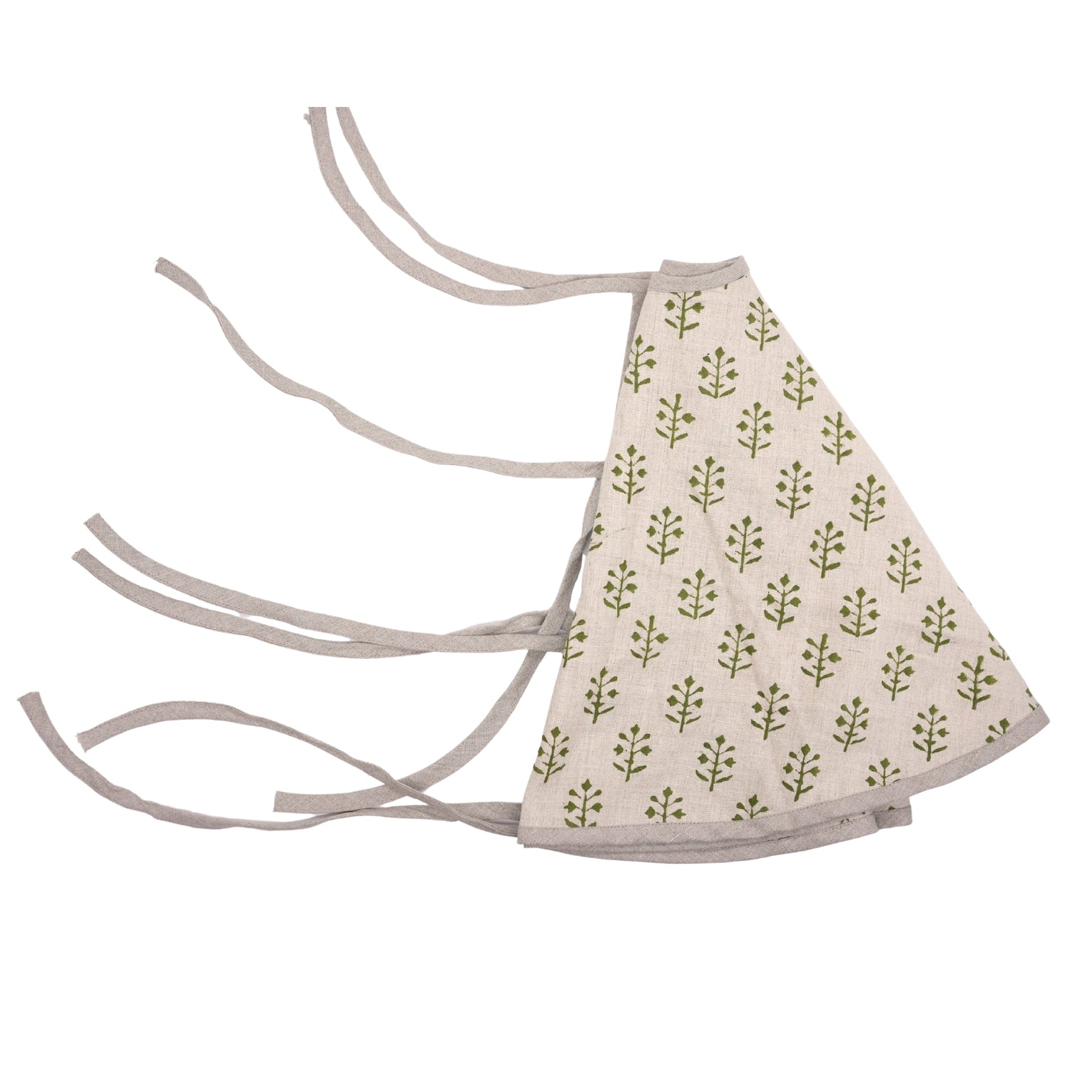 Block Printed Pure Linen Decorative Green Leaf Floral Print Christmas Tree Skirt Indian Holiday Decor - Jaisalmer 