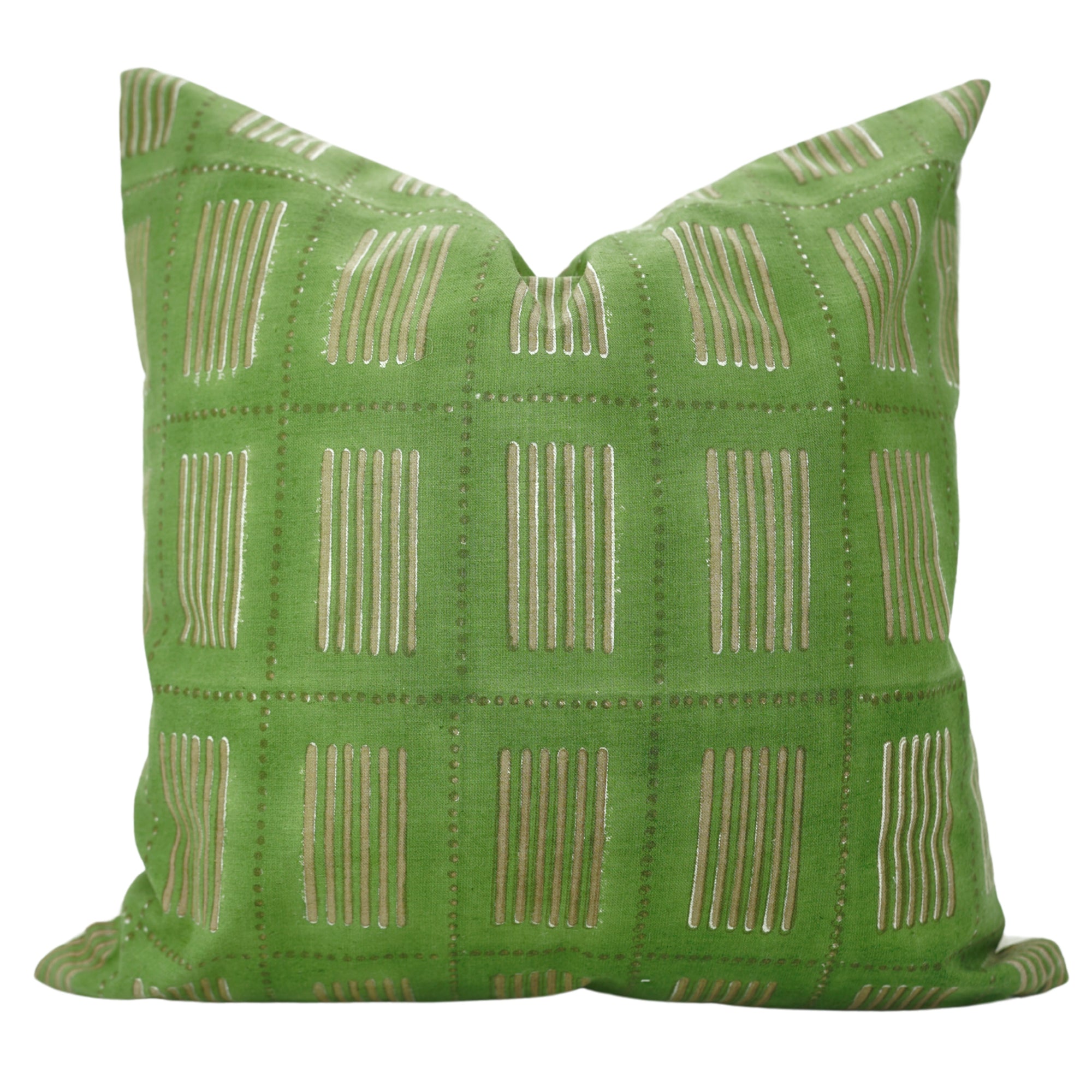 Indian Hand-Stamped Green Floral Linen Blend Boho Throw Pillow Cover for Indoor Decor – Yug 