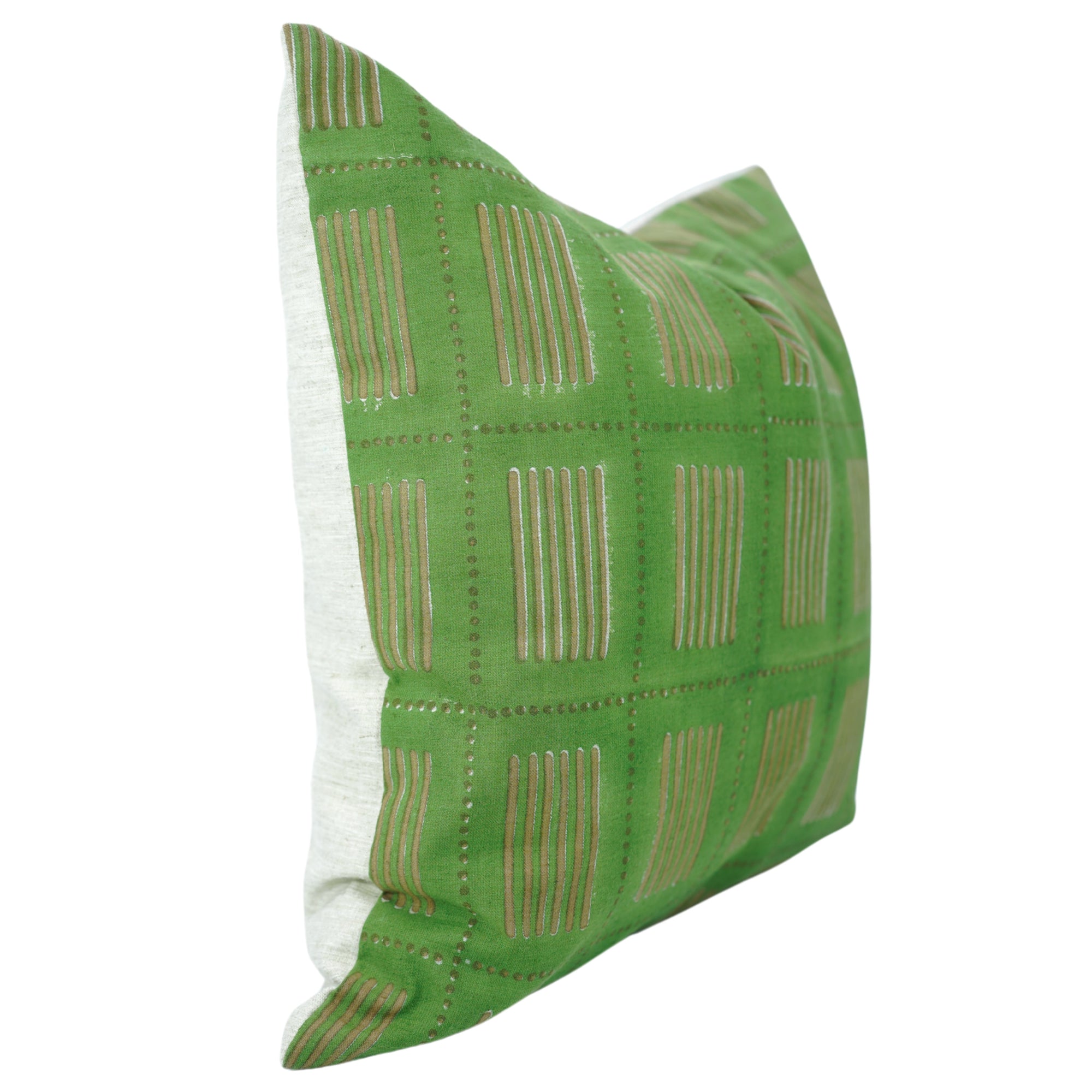 Indian Hand-Stamped Green Floral Linen Blend Boho Throw Pillow Cover for Indoor Decor – Yug 