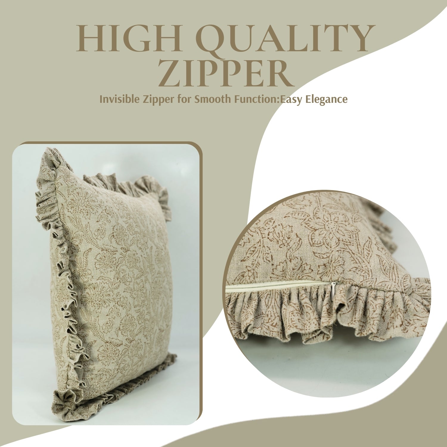 Handmade Indoor Block Printed Pure Linen Frill Pillow Cover - Jarul