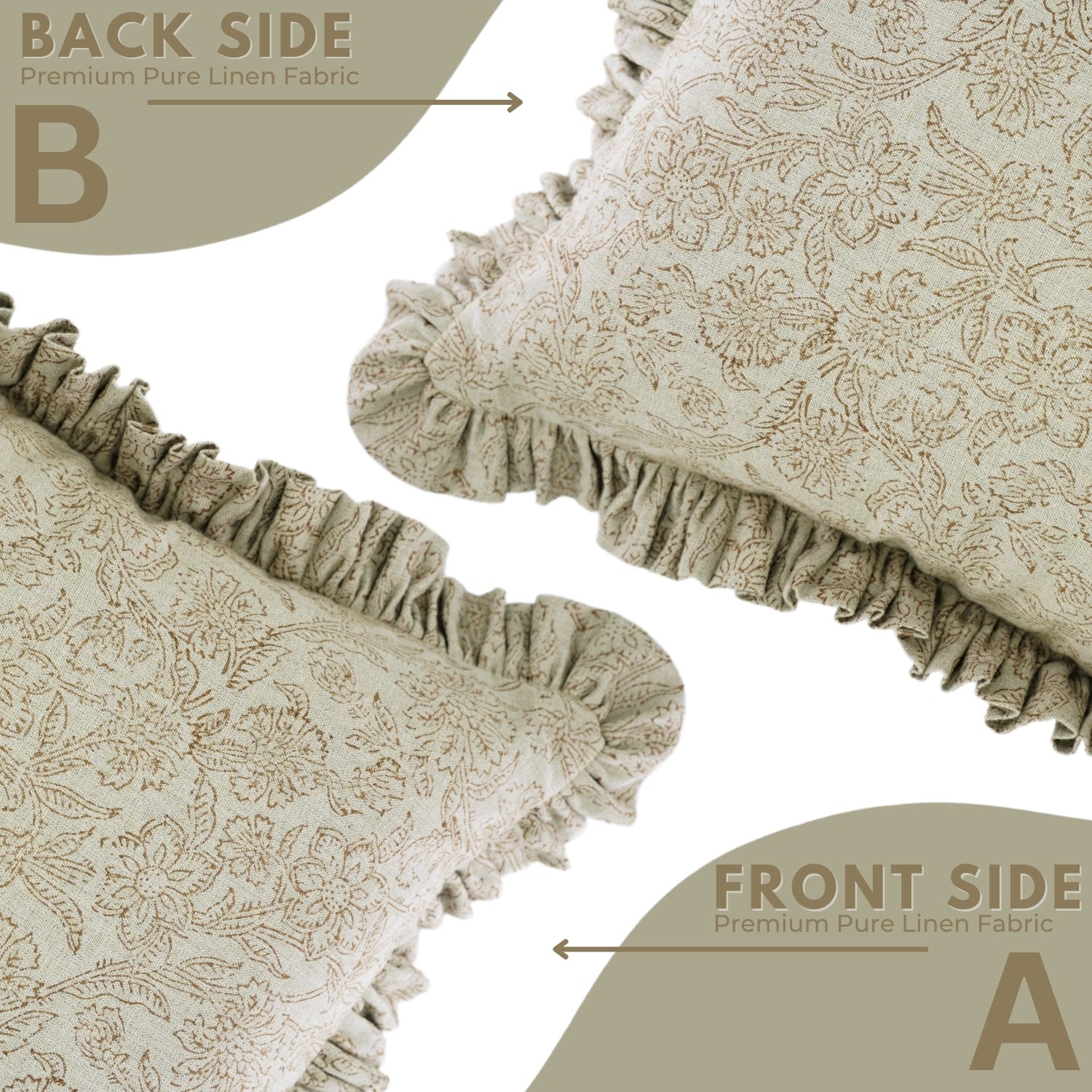 Handmade Indoor Block Printed Pure Linen Frill Pillow Cover - Jarul
