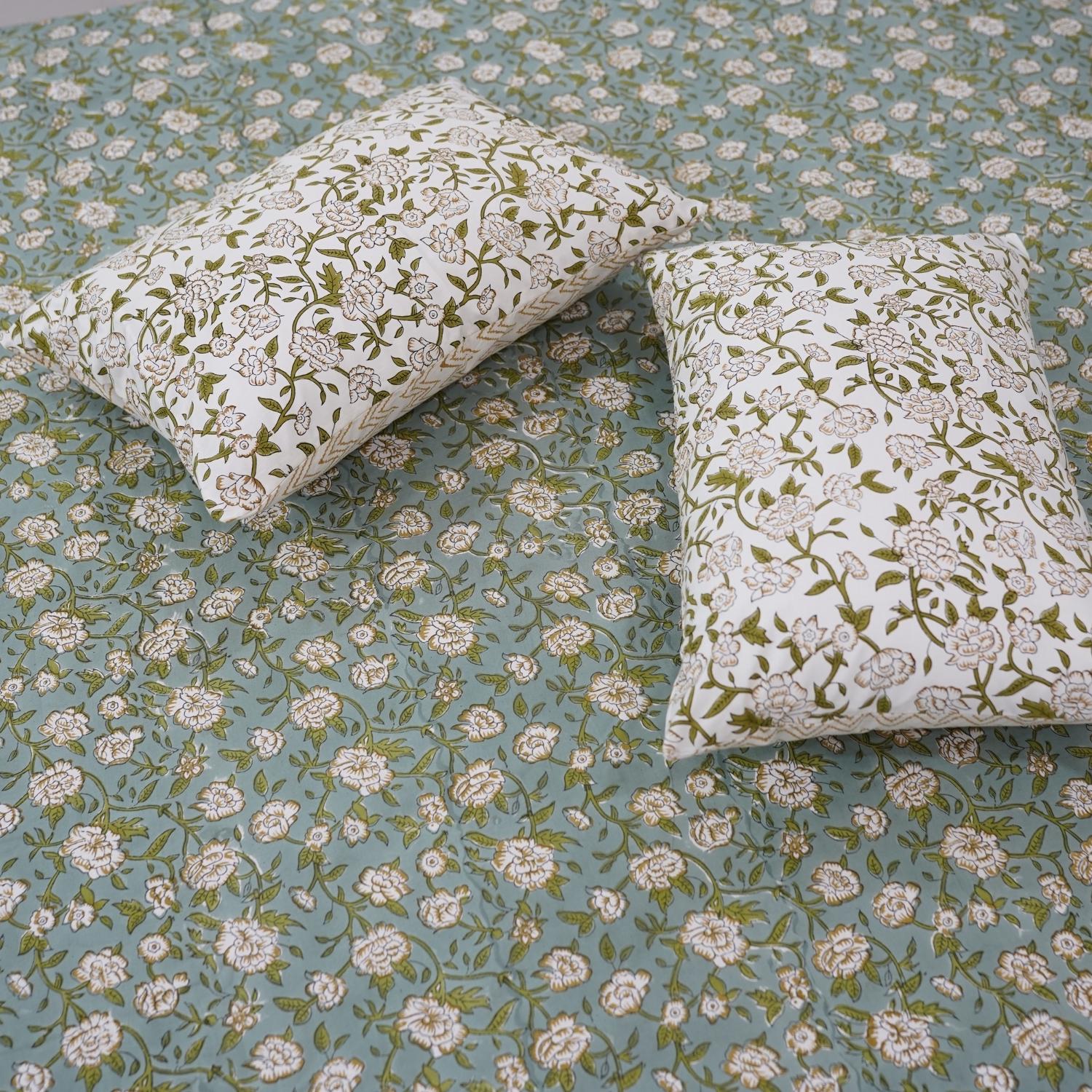 Floral block print 100% cotton bedsheet, natural bedding, decorative cotton bedspreads, colorful printed bedsheet for bedrooms, living room.