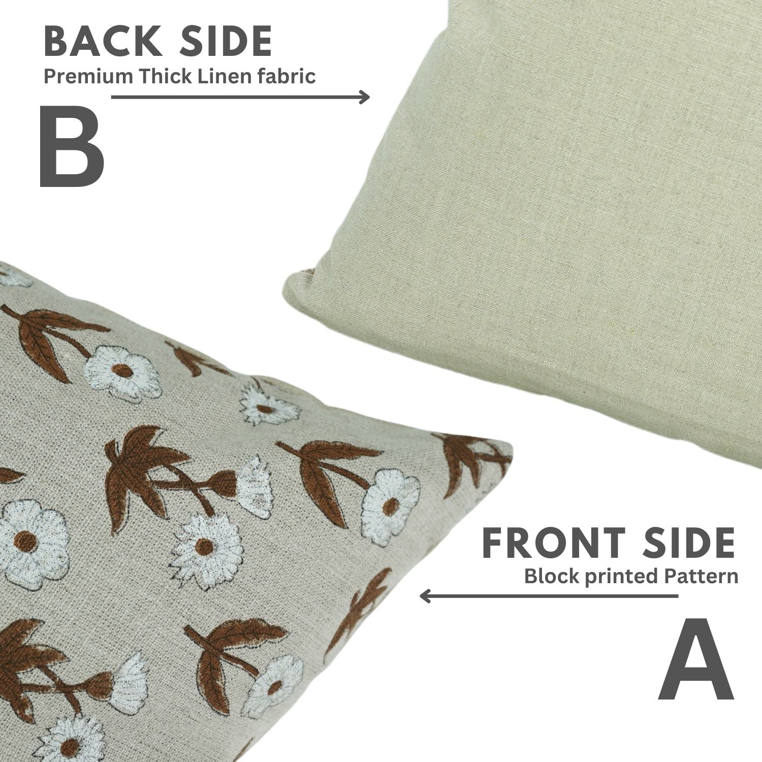 Elegant Floral Block Printed Thick Linen Cushion Cases - Kirti