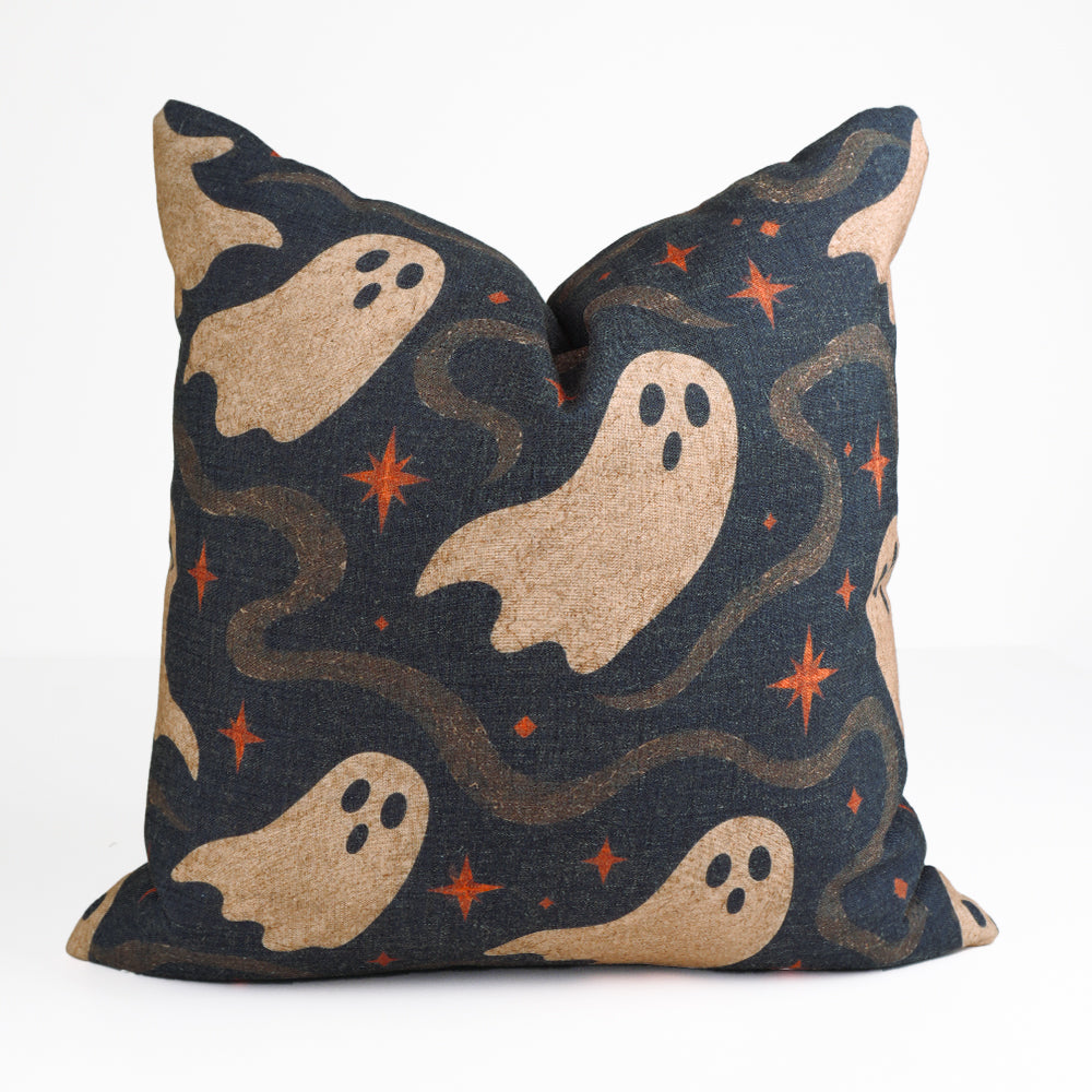  Halloween Charcoal Viscose Linen Pillow Cover - Ghostly Sparkles