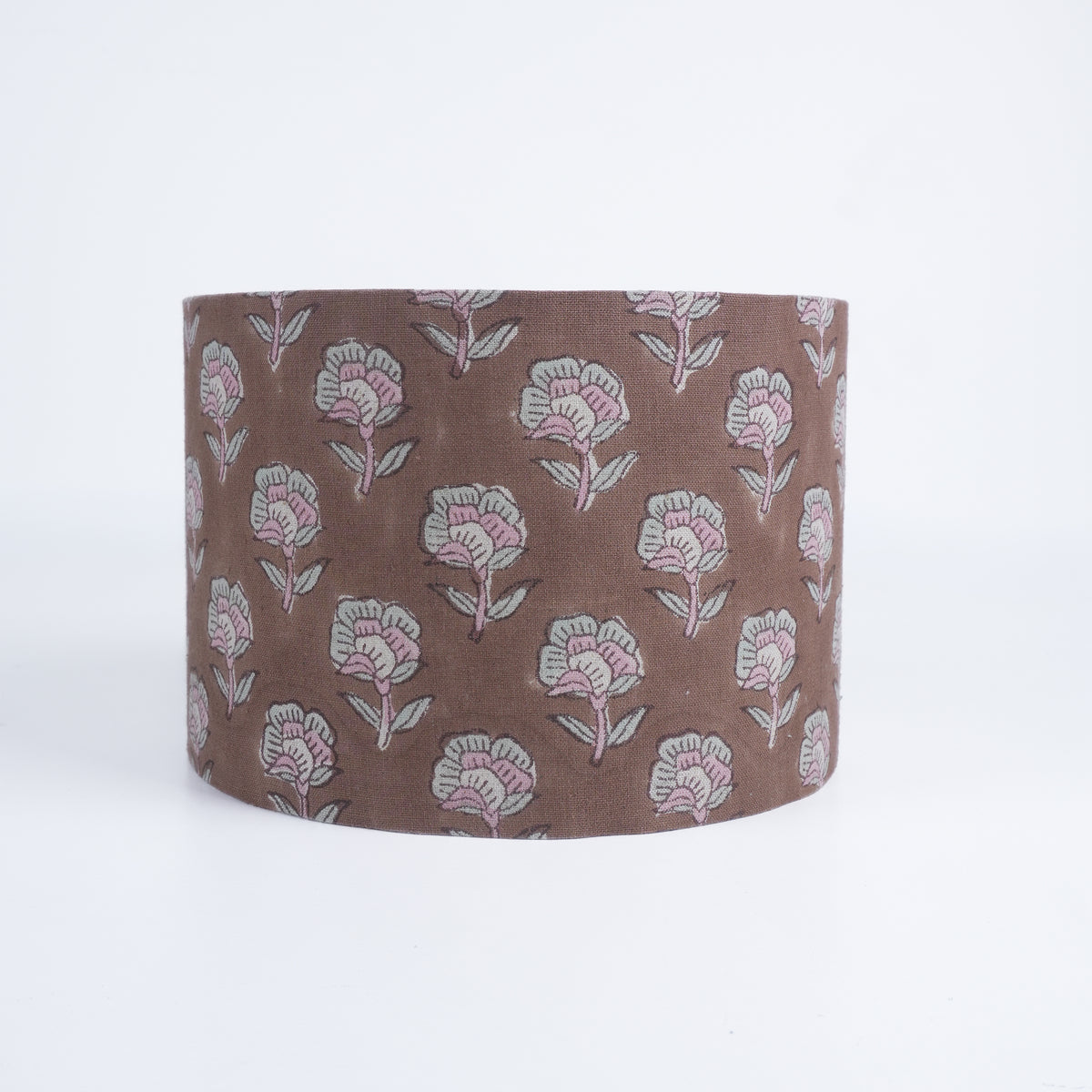 Brown Floral Wooden Block Print Linen Lampshade - Rohini