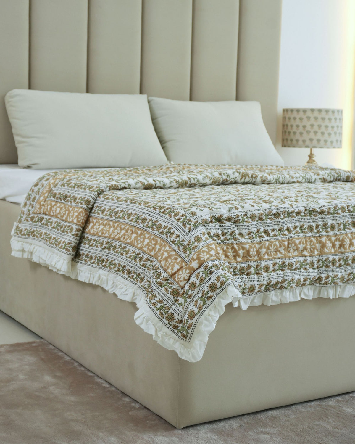  Mustard Block Print Nayab Pure Cotton Reversible Quilt