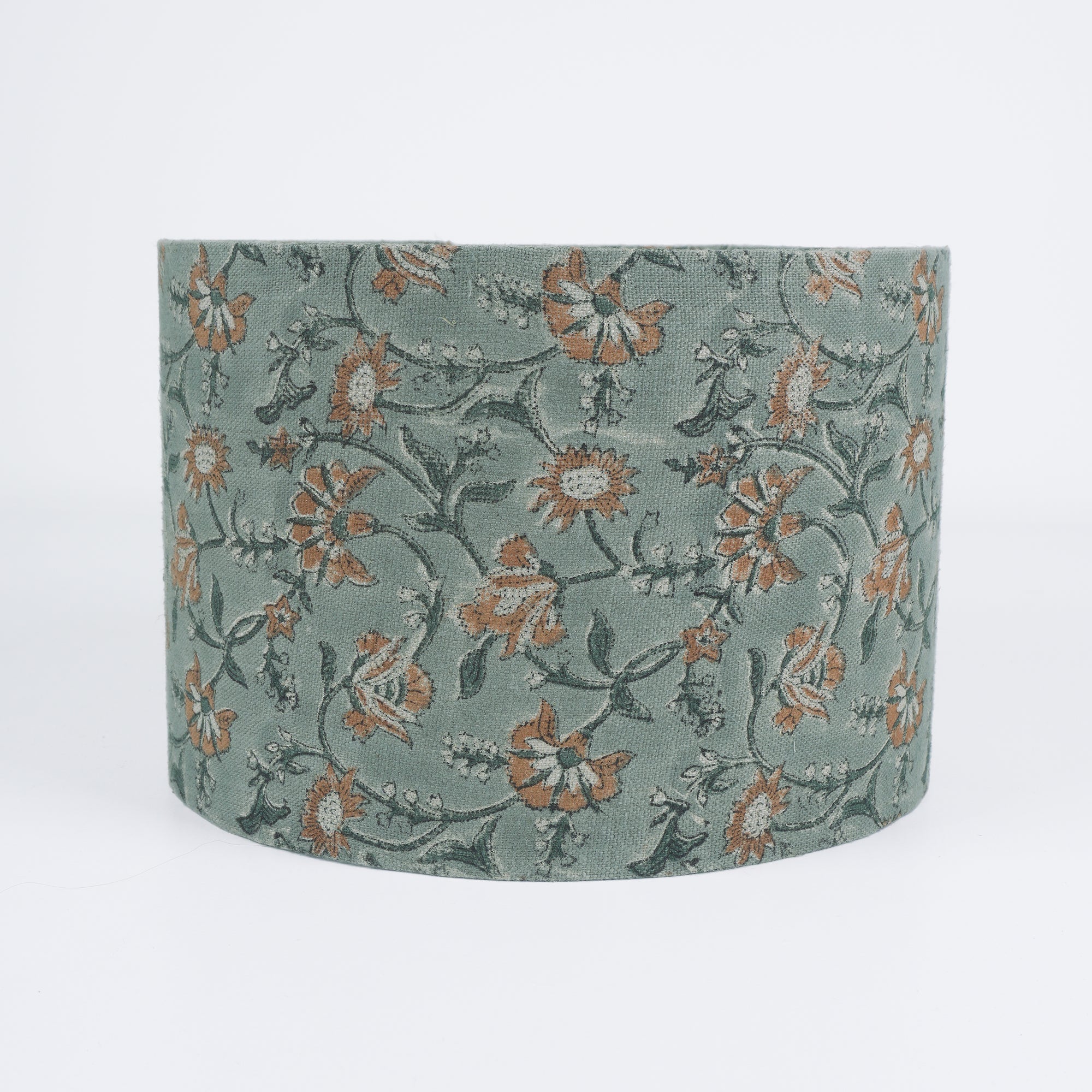 Block Printed Sage Green Floral Linen Boho Lampshade - Nayab