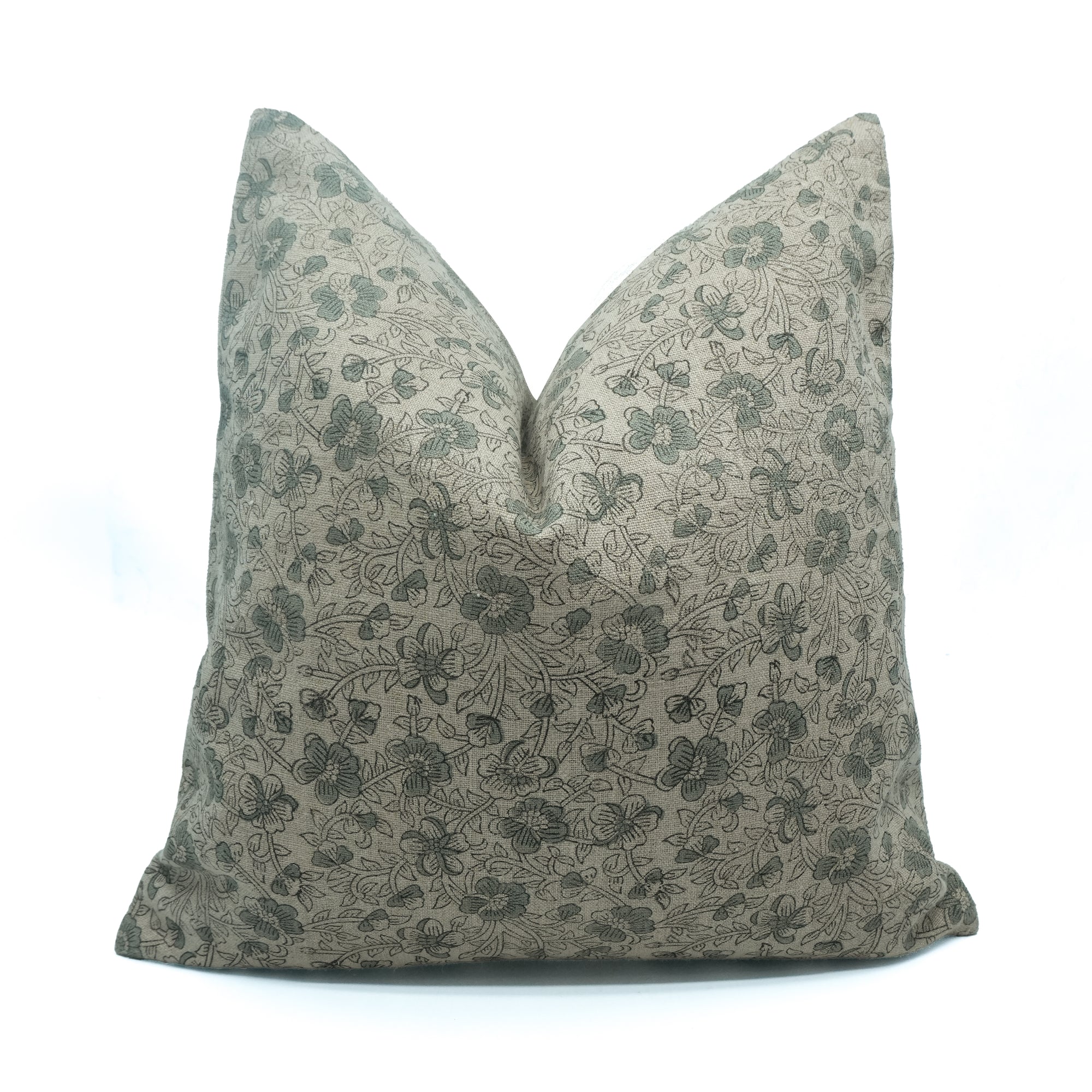 Handmade Saundrya Printed Gray Floral Linen Cushion Cover