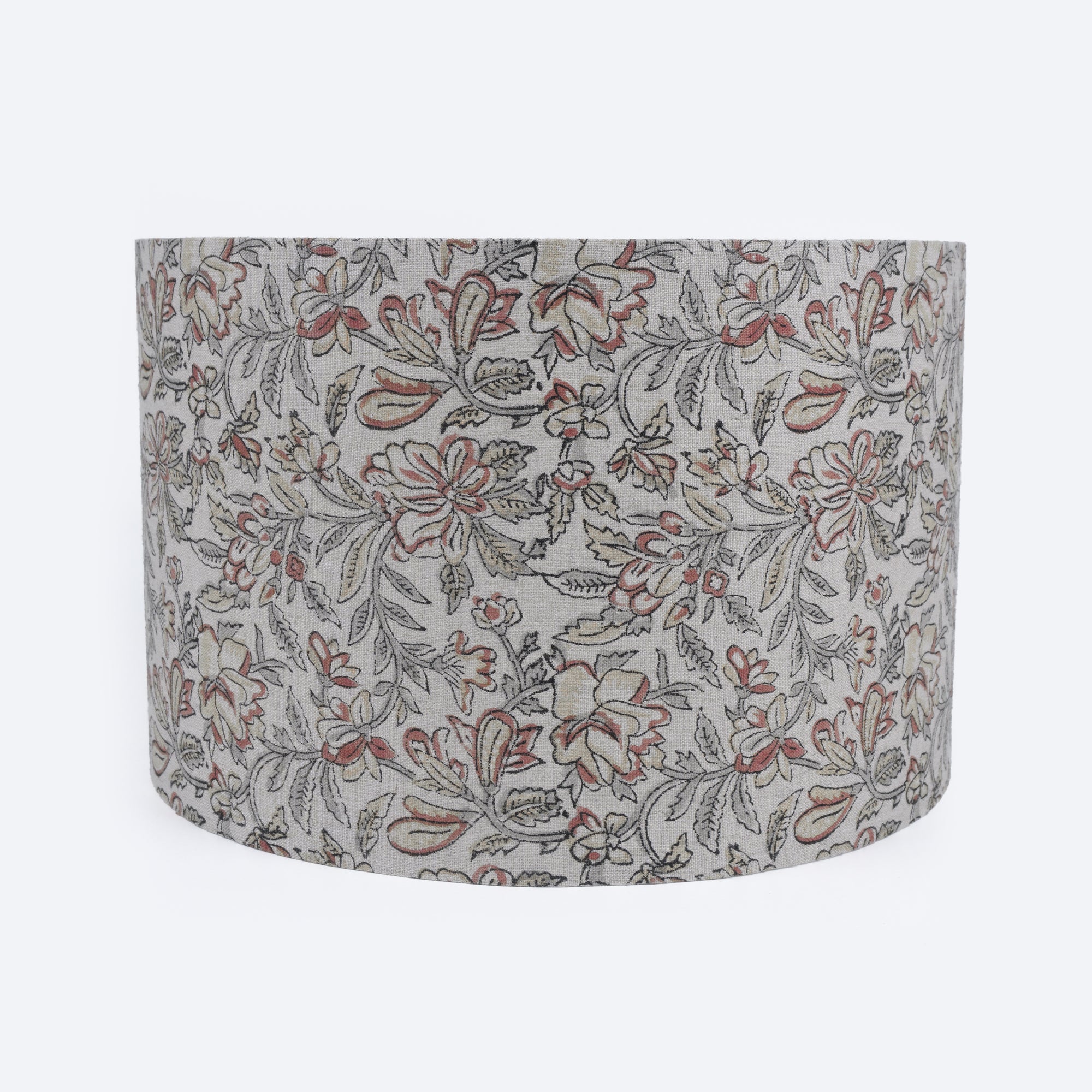 Grey Block Print Linen Traditional Decor Lampshade - Kudrat