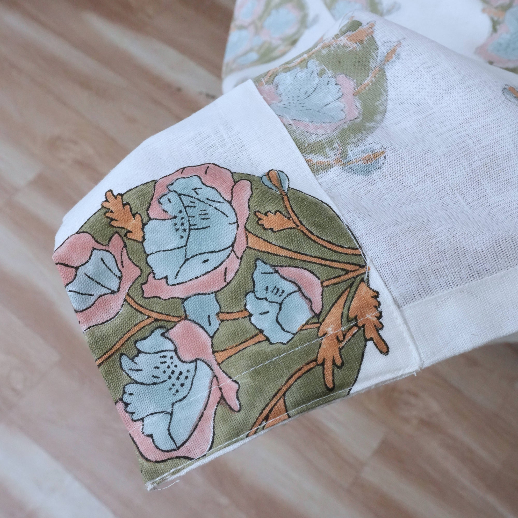 Indain Pink Floral Block Print Viscose Colored Linen Curtains - Sandhya Pushap