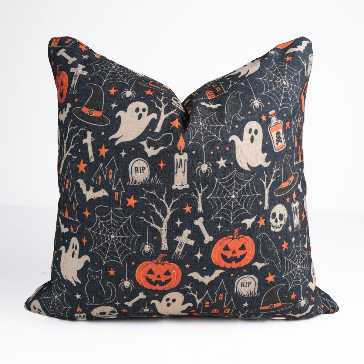 Halloween Ghosts Pumpkins Linen Cushion Cover Skeleton Decor