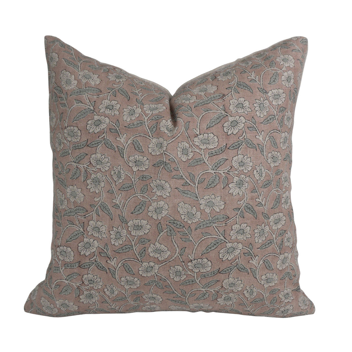 Haridwar Dusty Rose Block Print Thick Linen Cushion Cover