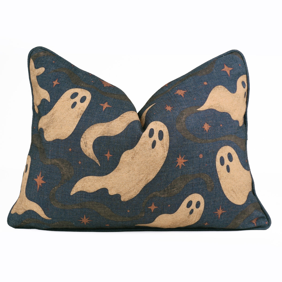 Ghost Printed Linen Lumbar Piping Cushion Cover - Spook Halloween