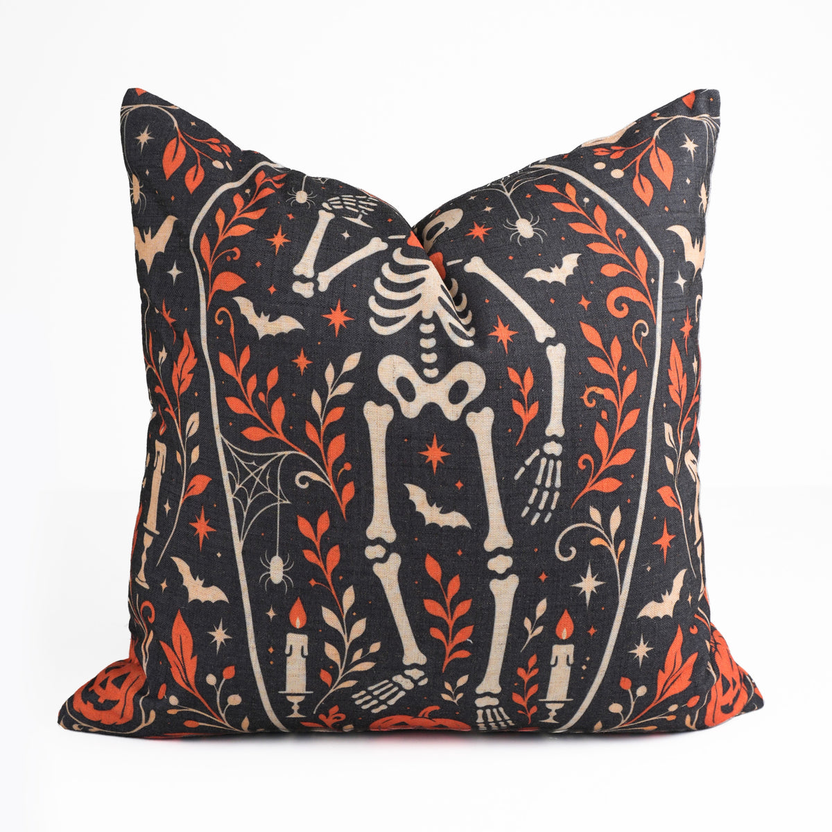 Skeleton Halloween Charcoal Linen Cushion Cover Decor 