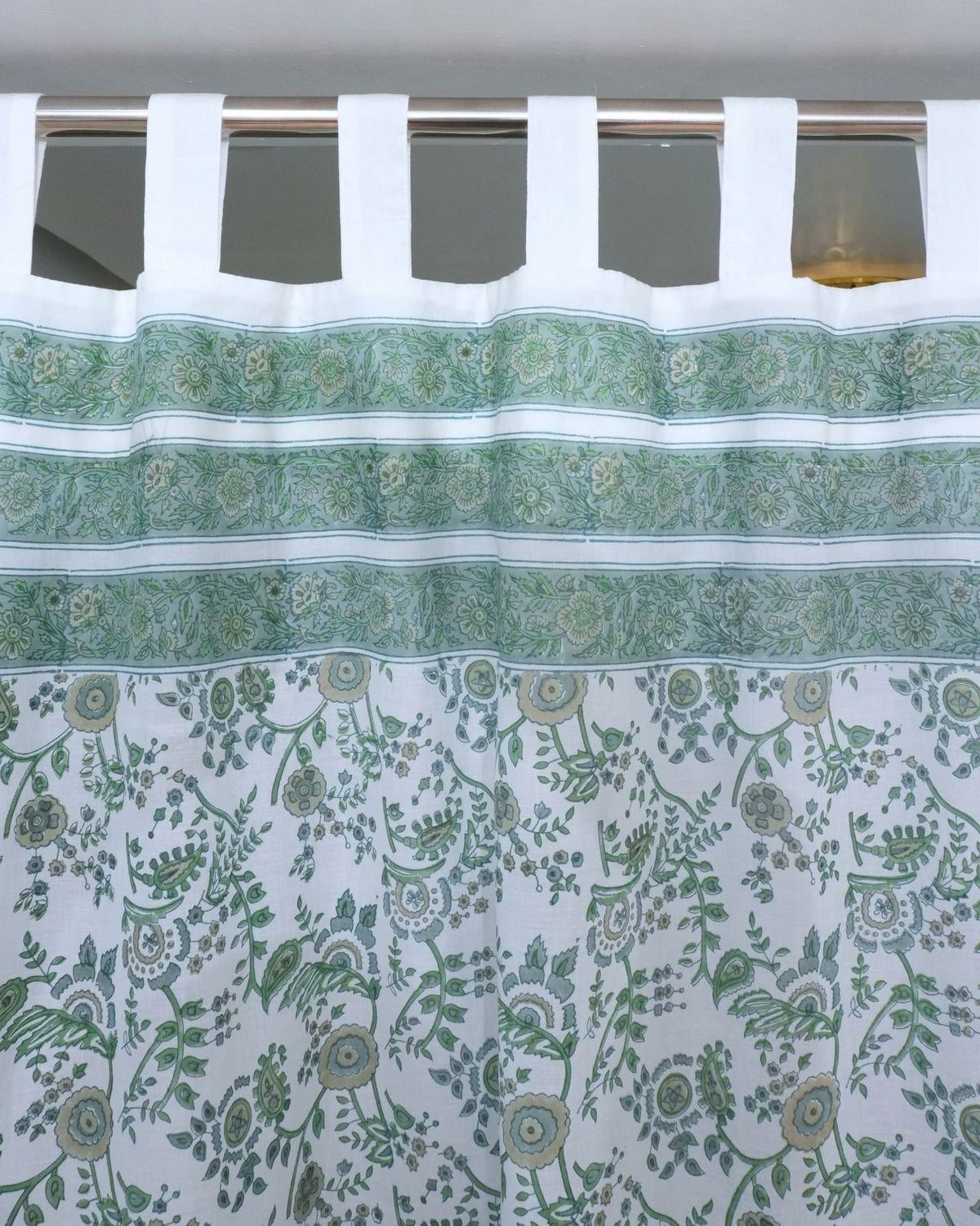 Block Print Arpan Sage Green Floral Cotton Curtain