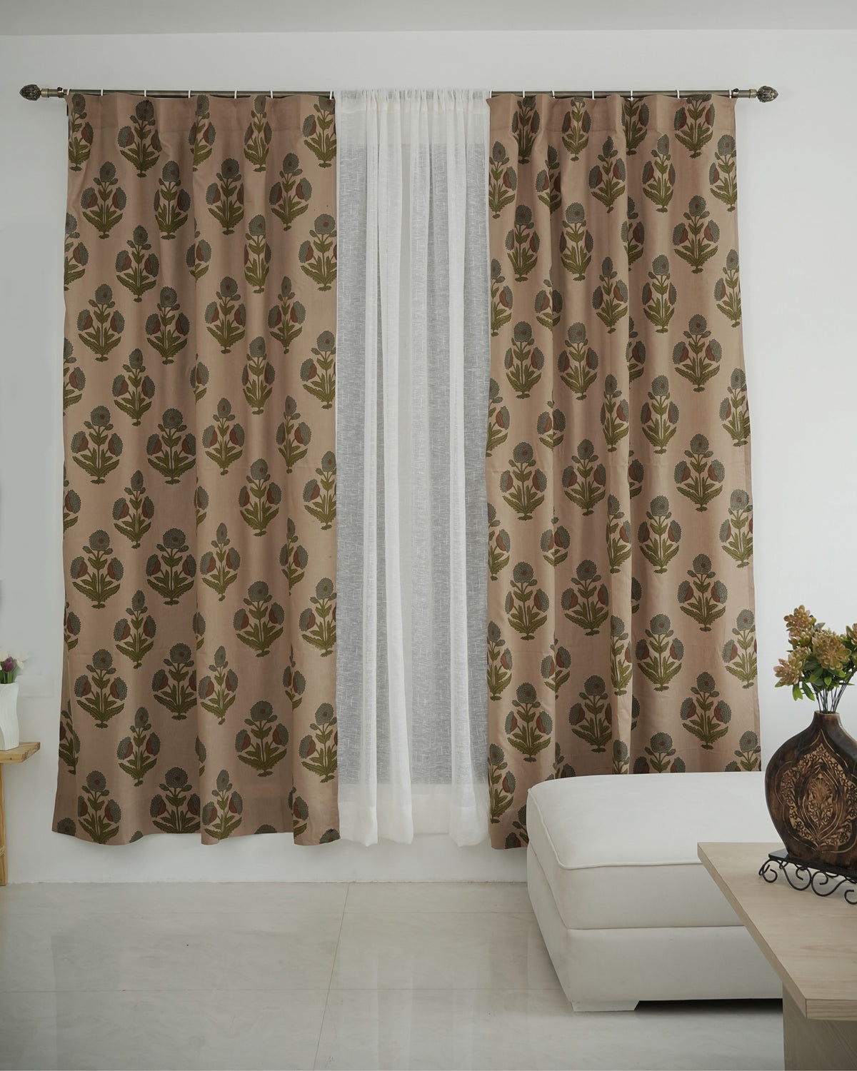 Block Print Viscose Colored Linen Ring Panel Drapery- Badshah