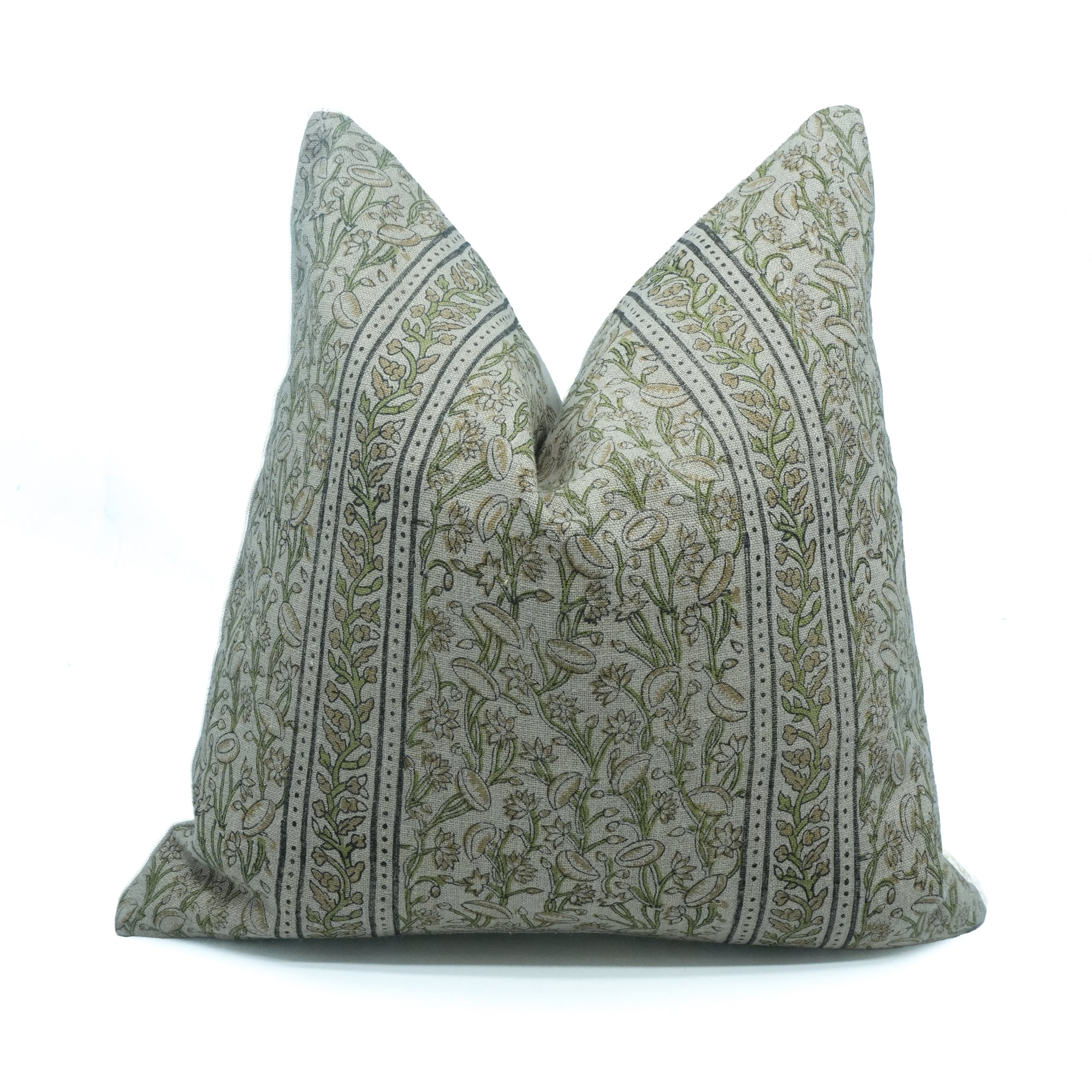 Pishta Border Brown Block Print Linen Sofa Pillow Cover