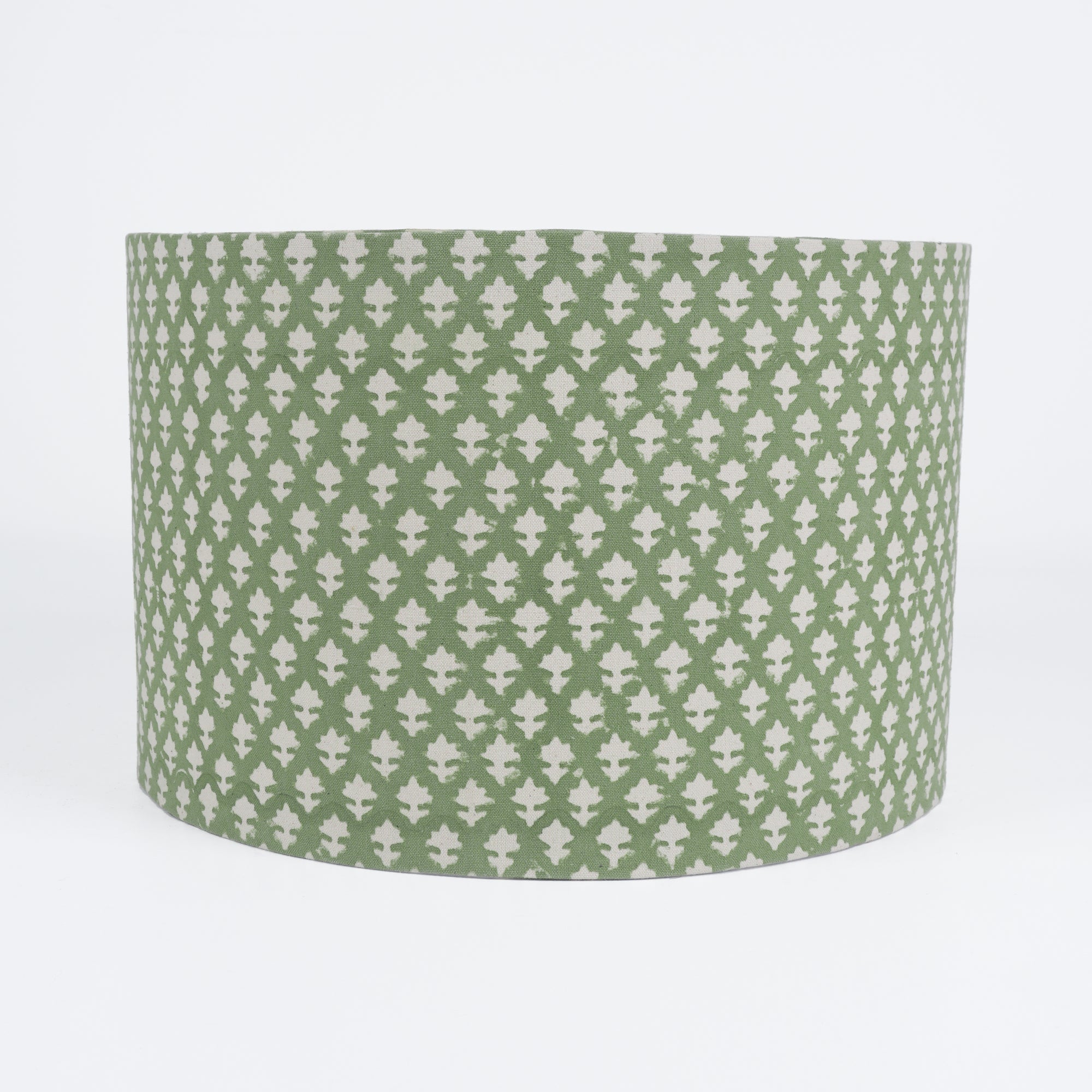 Indian Block Print Pure Linen Drum Lampshade - Pinkcity Green
