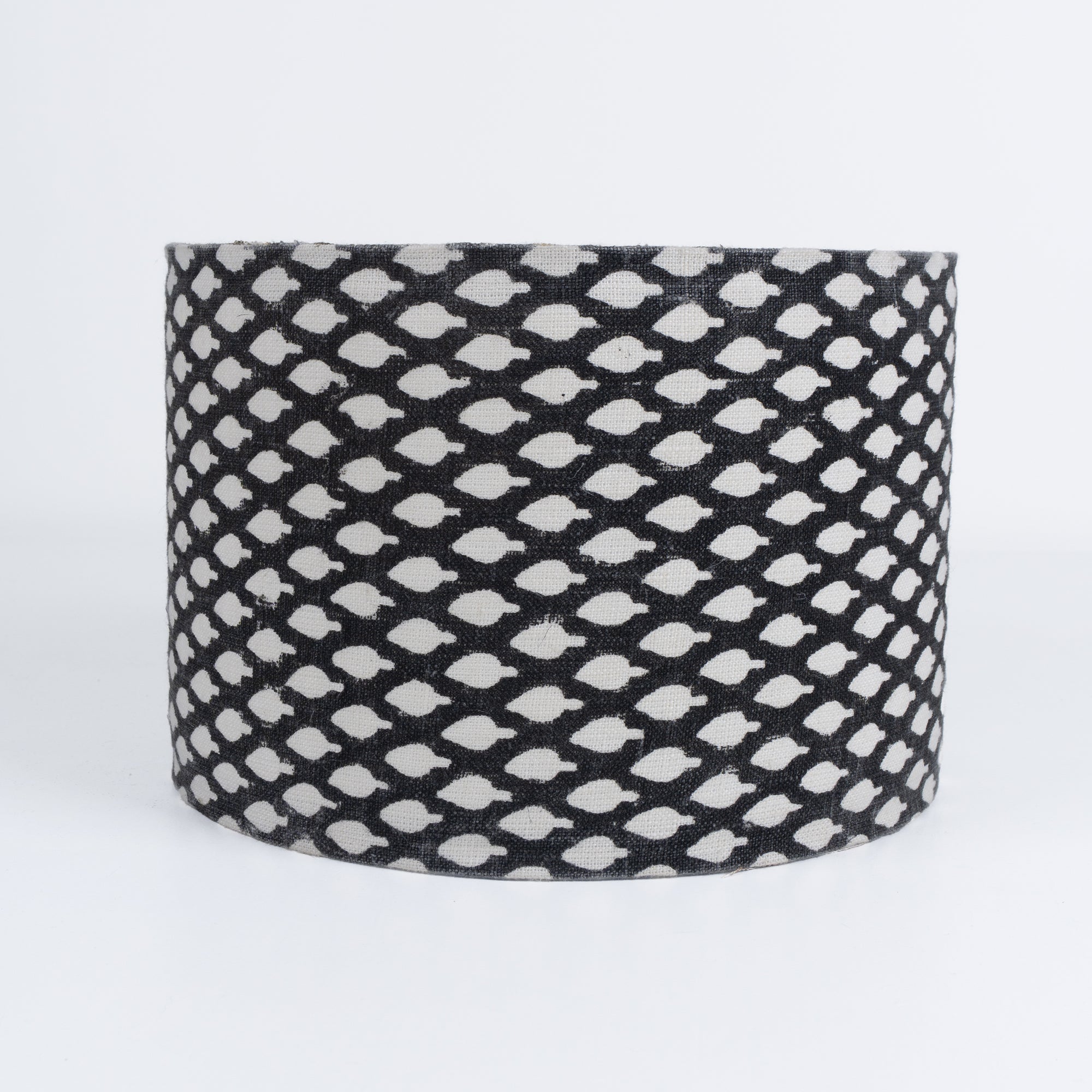 Indian Off-White Linen Black Dot Drum Lampshade - Khushbu
