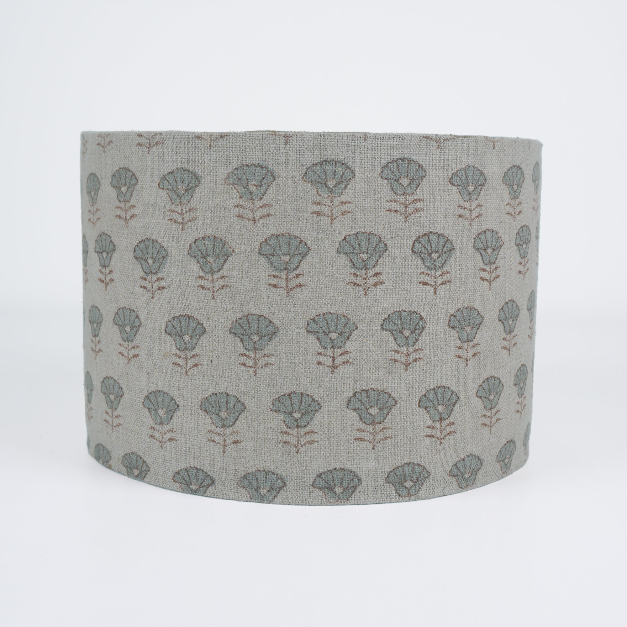 Gray Floral Block Print Hevay Linen Floor Lampshade - Kohinoor