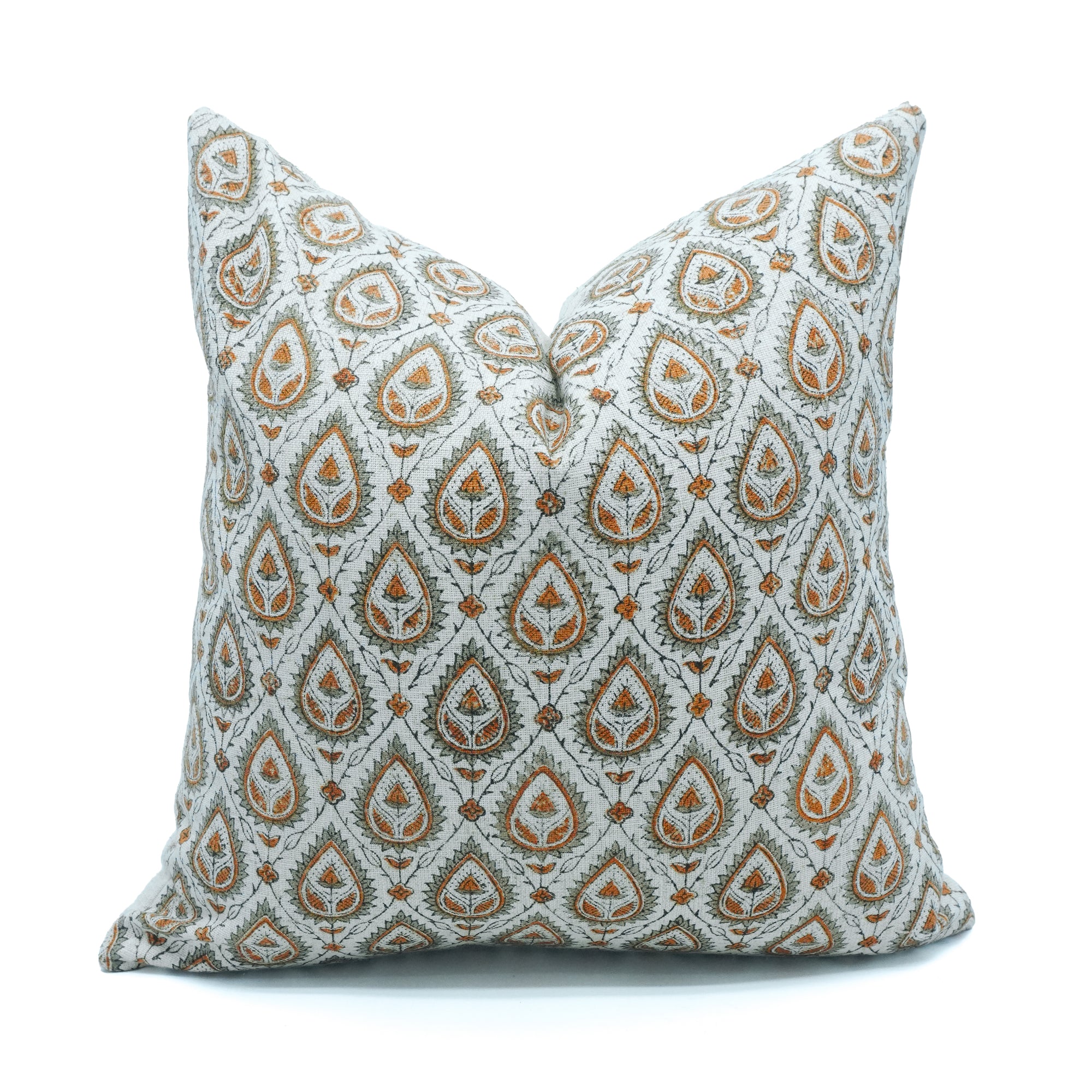 Handmade Viscose Linen Orange Floral Pillow Cover || Paan Pati