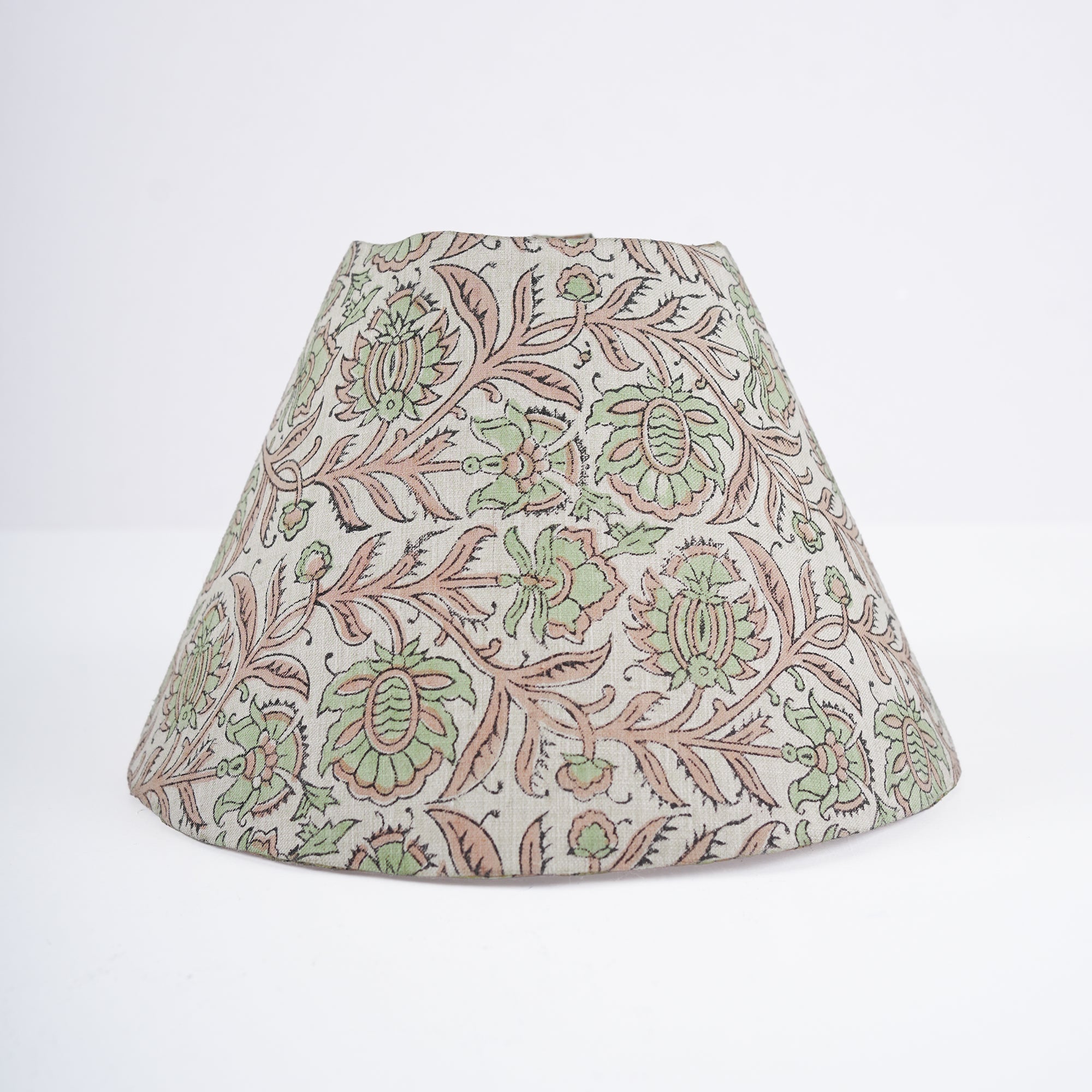 Block Print Sage Green Floral Linen Blend Lampshade - Jaipuri Jaal
