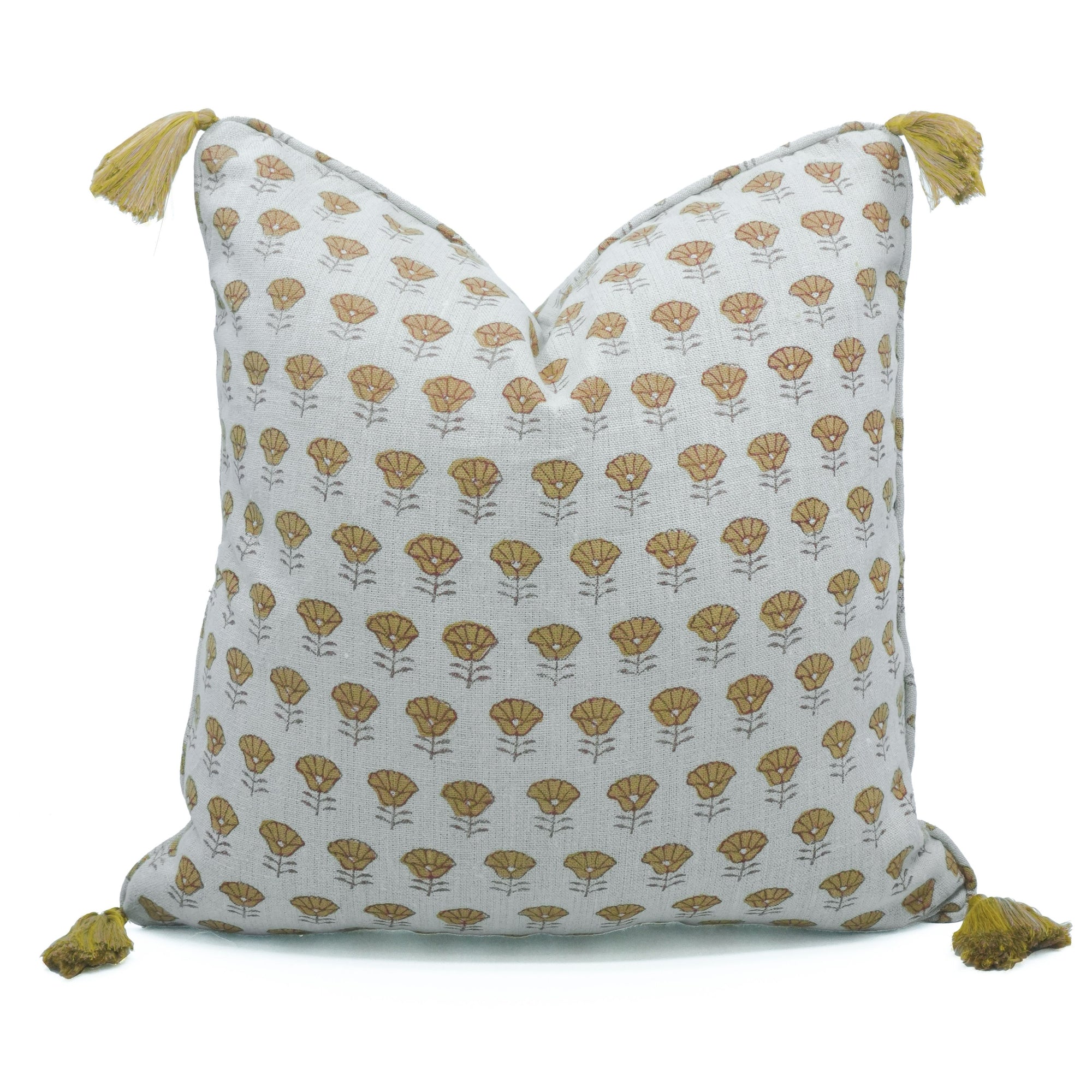 Indian Artisan Block Print Tassel Linen Pillow Cover - Kohinoor