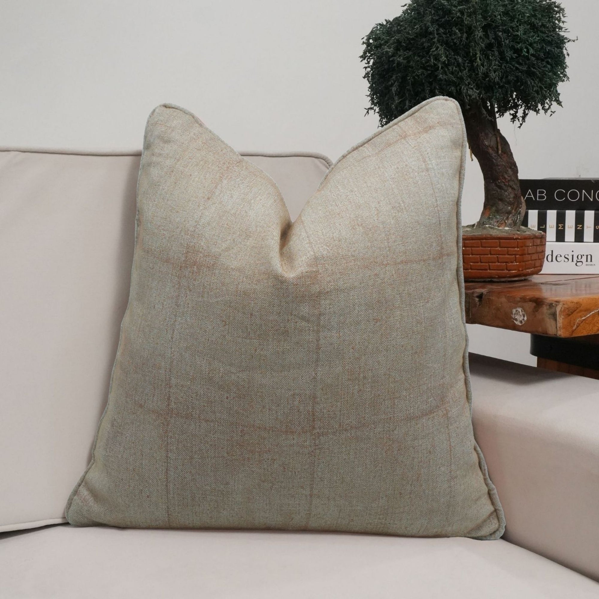 Handmade Solid Beige Oxford Boho Linen Cushion Cover 