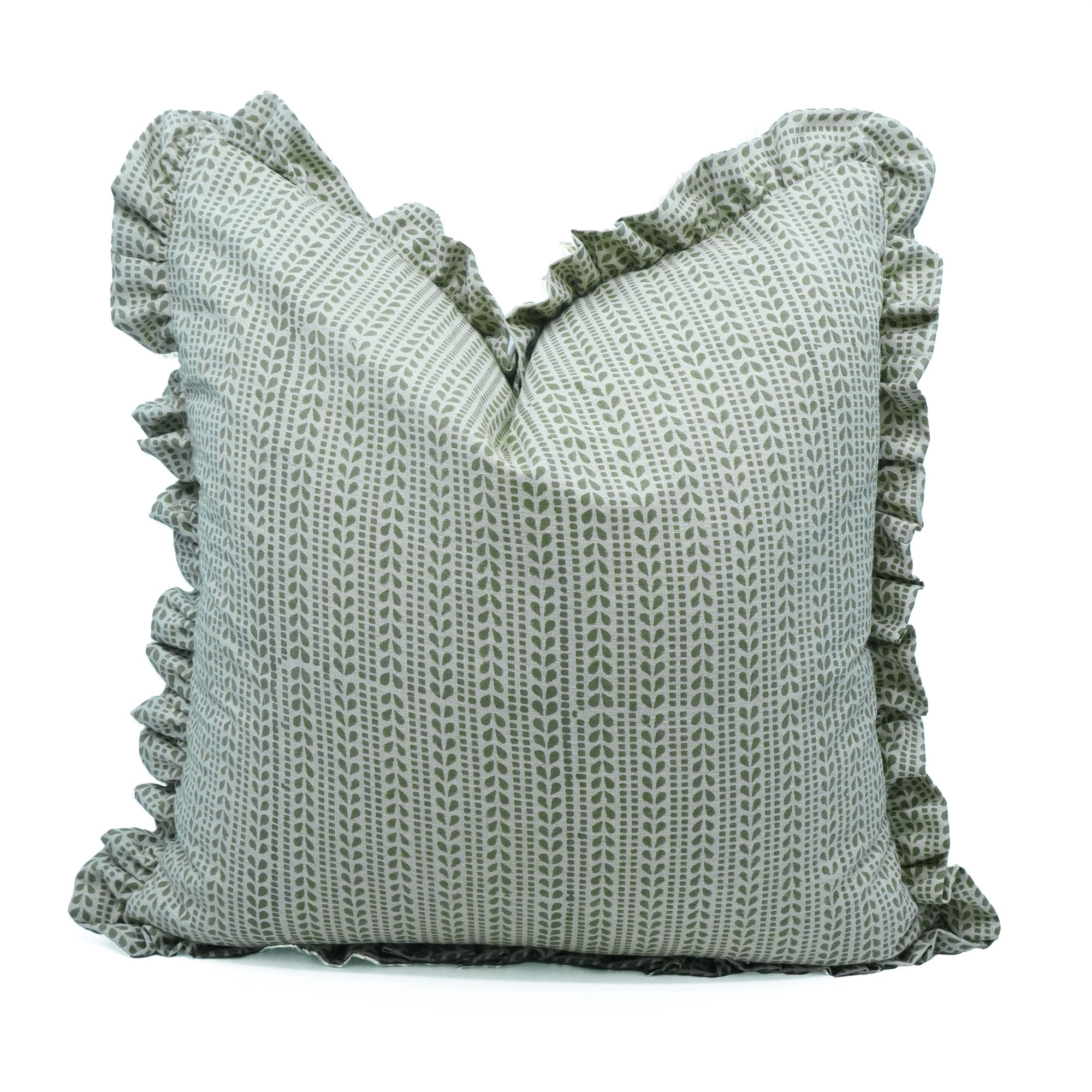 Ratanbel Linen Blend Block Print Frill Sofa Cushion Cover