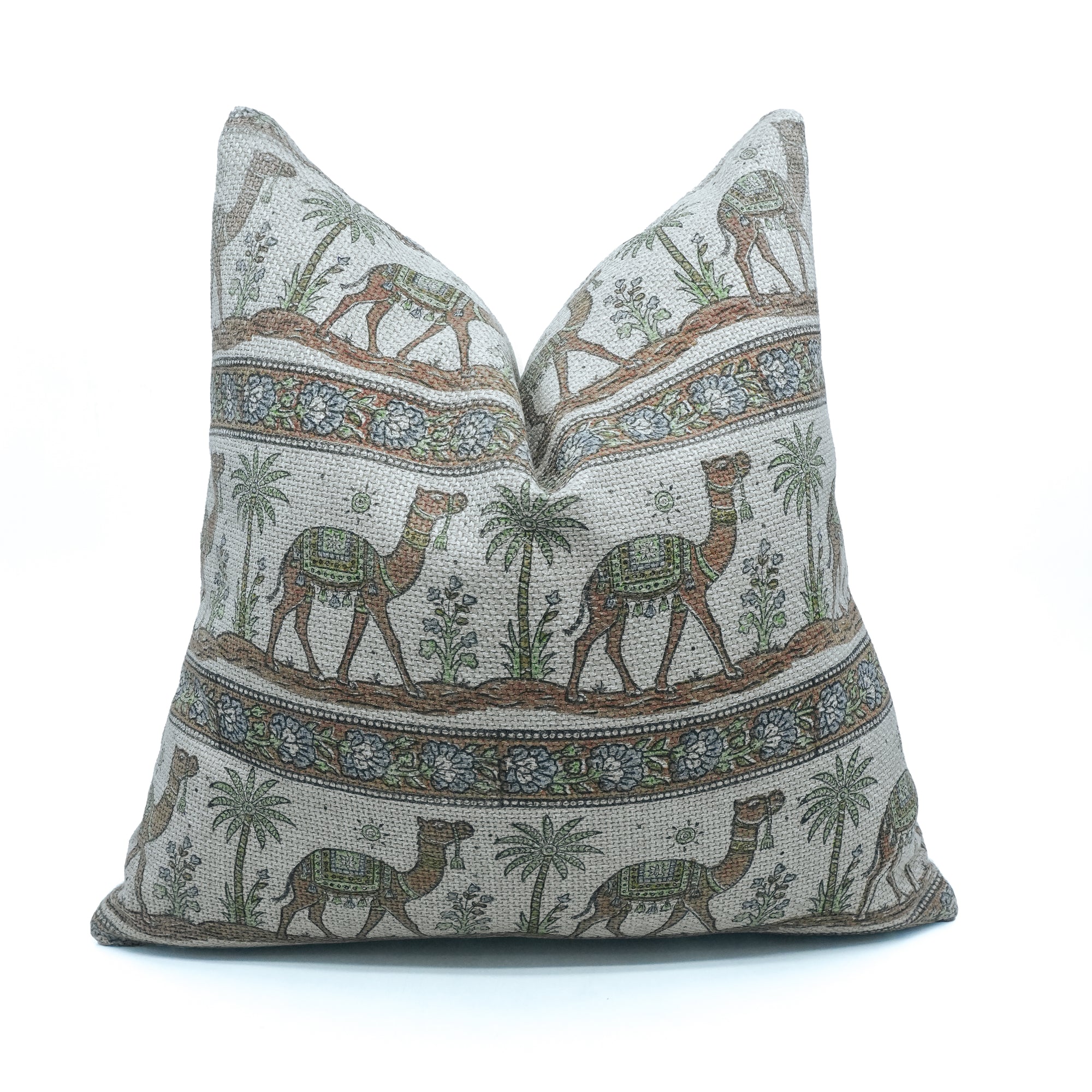 Camel Brown Block Print Jute Linen Pillow Cover 