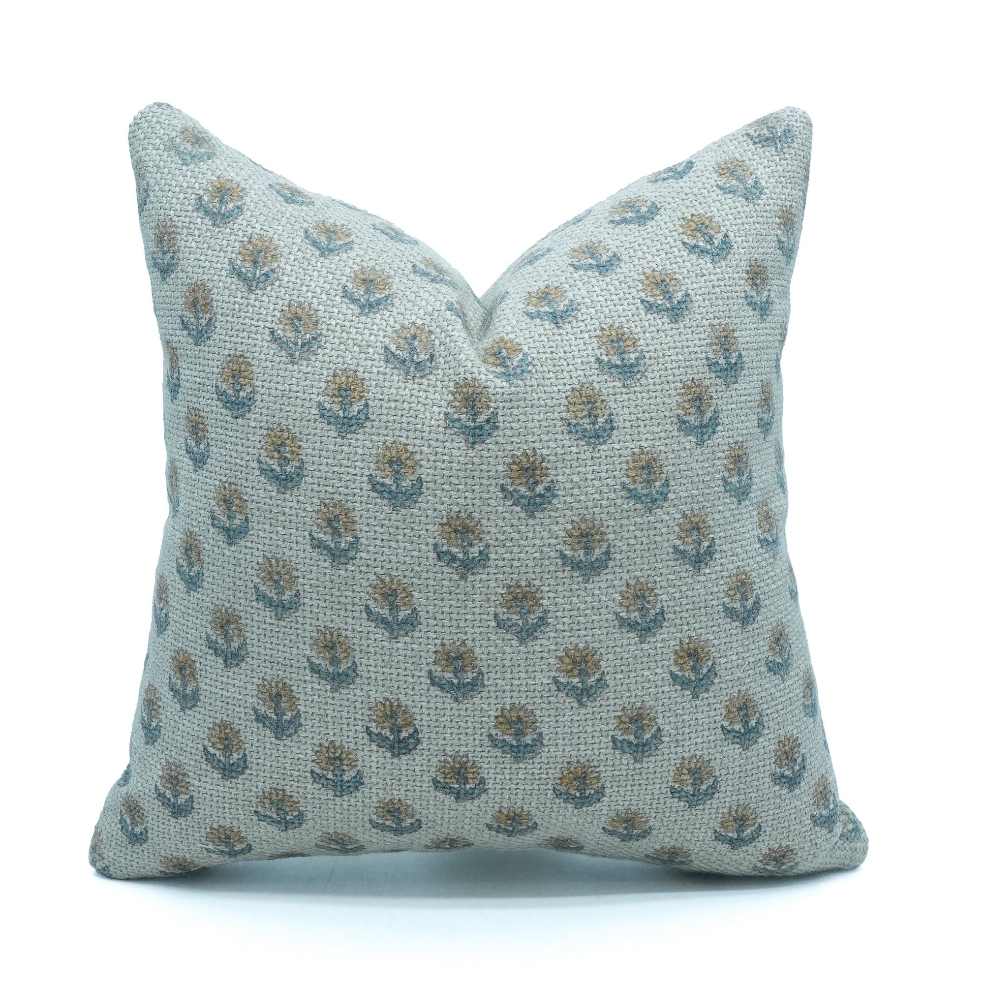 Handcrafted Palak Jute Linen Blue Floral Throw Pillow Cover