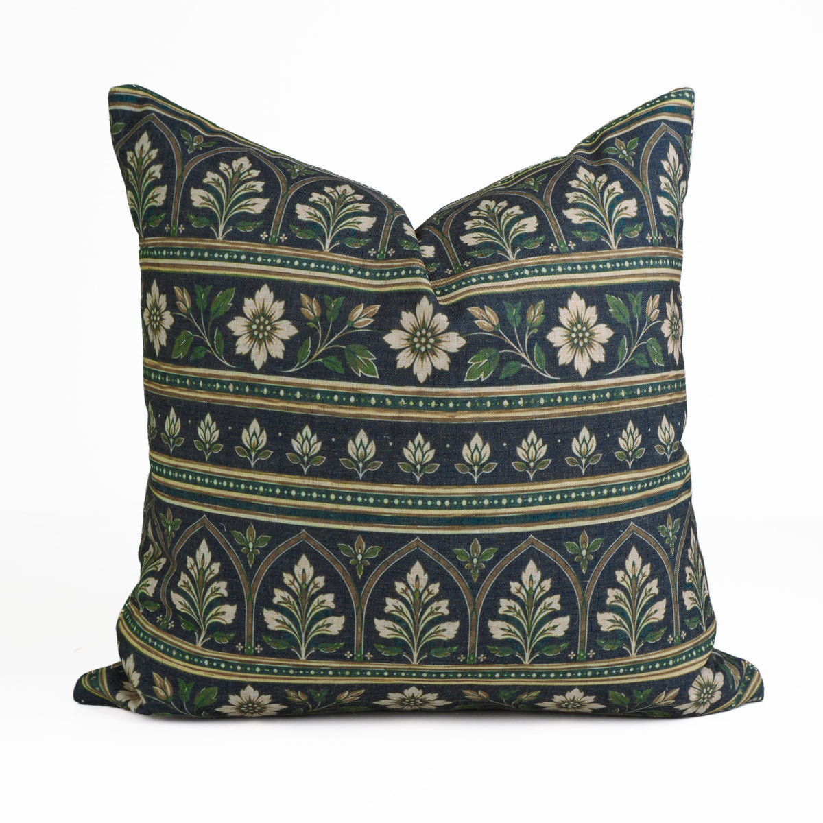 Floral Printed Deep Navy Viscose Linen Boho Cushion Cover 
