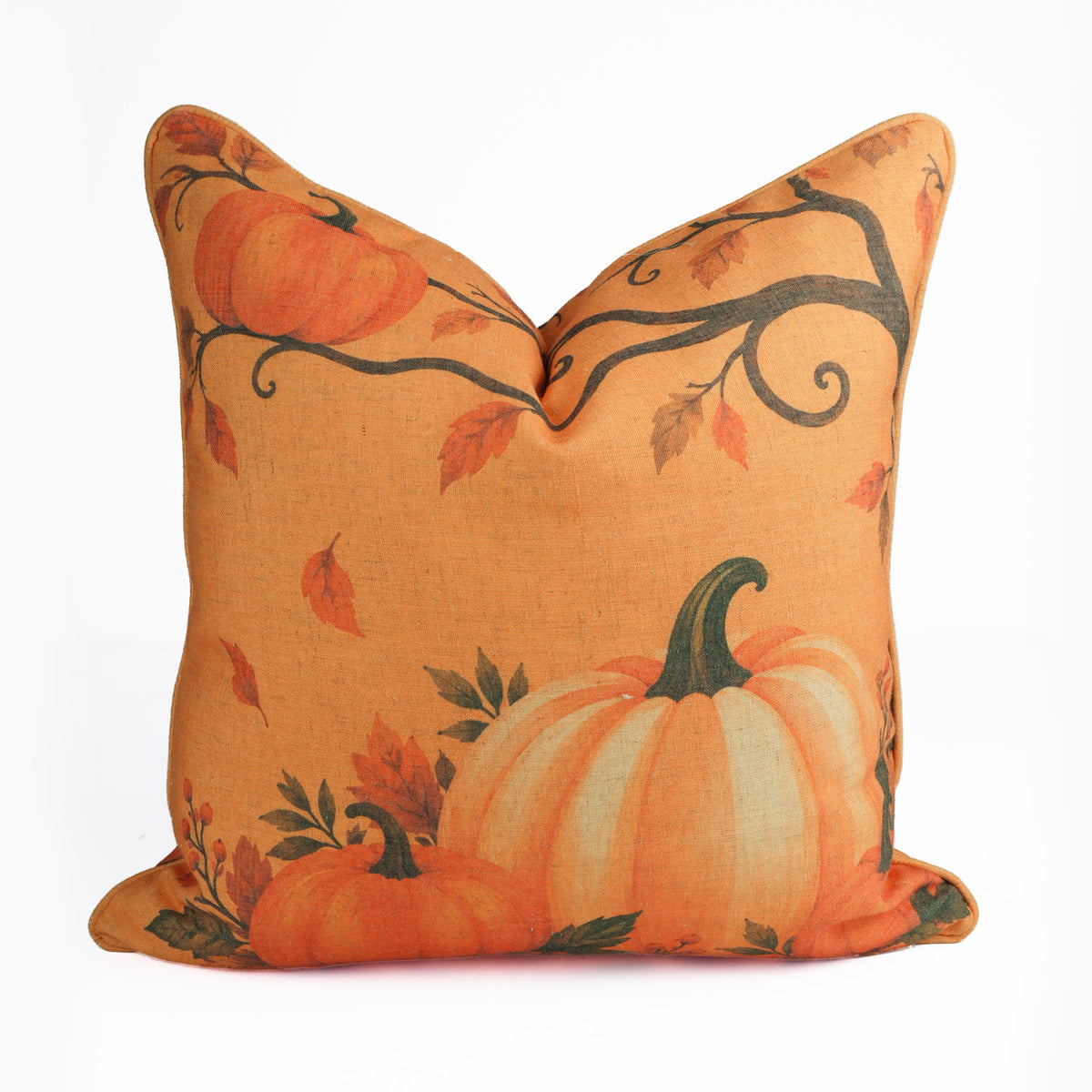 Orange Halloween Pumpkin Linen Piping Cushion Cover