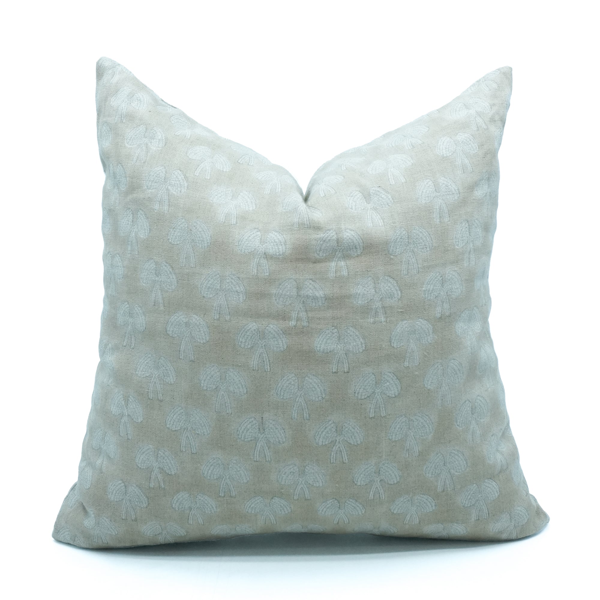 Damru Block Print Light Green Floral Linen Cushion Cover