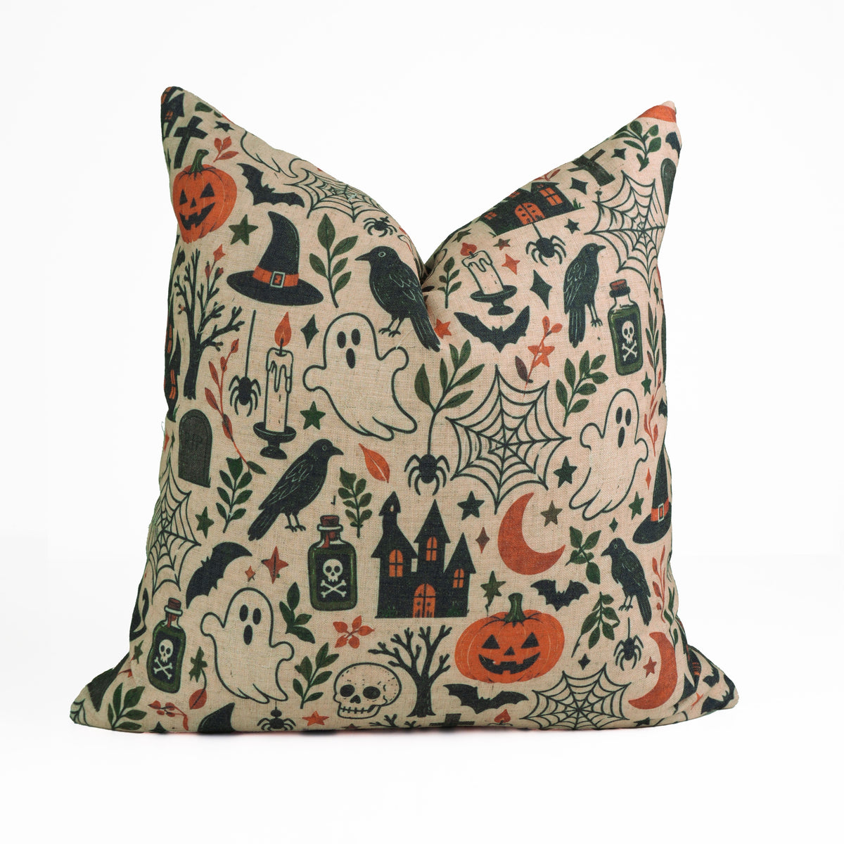 BooMix Halloween Printed Natural Beige Viscose Linen Pillow