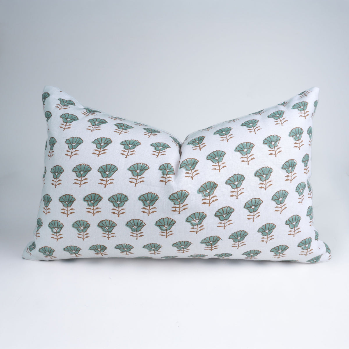 Block Print Kohinoor White Linen Decorative Lumbar Pillow Cover