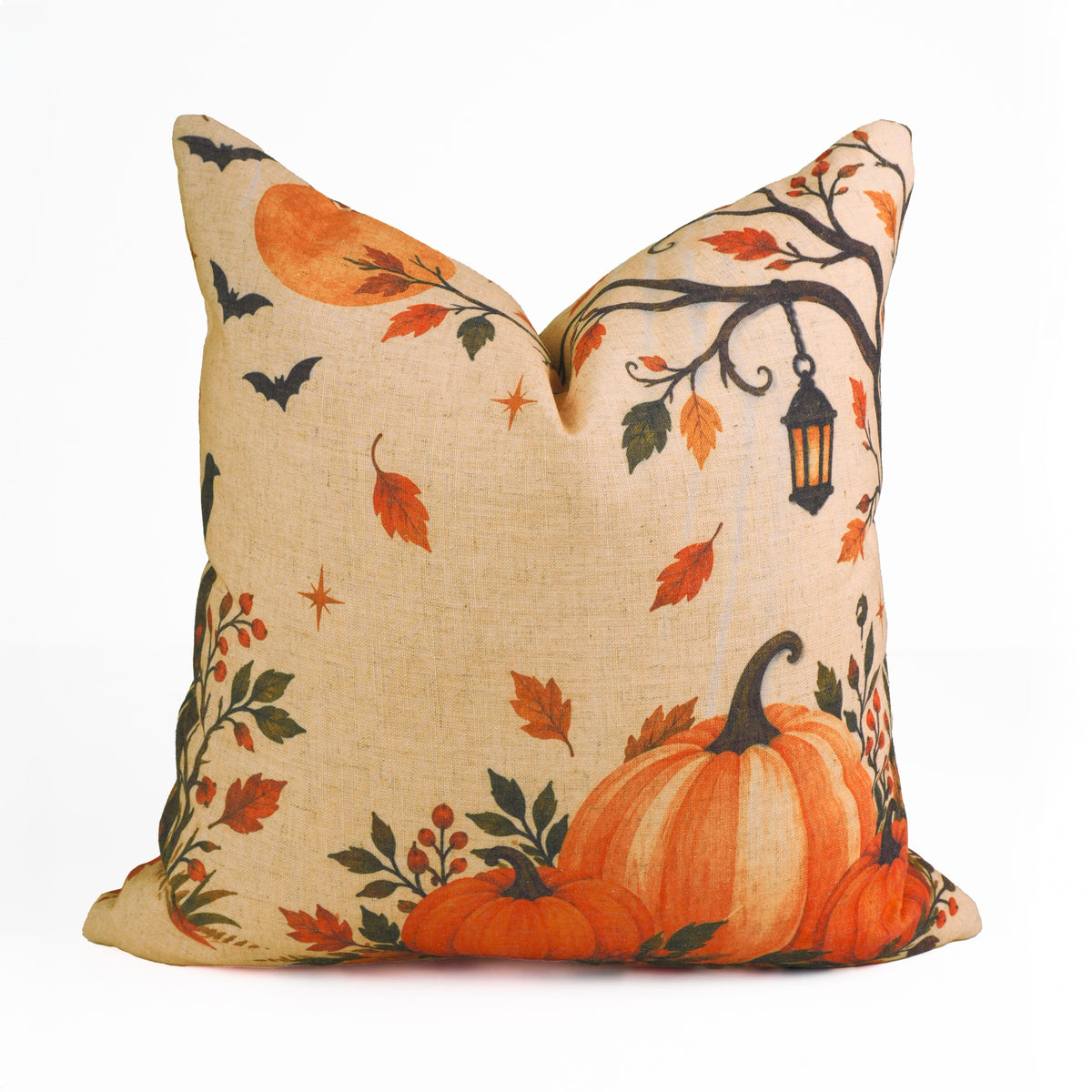 Halloween Pumpkin Print Viscose Linen Pillow Cover - Kadu