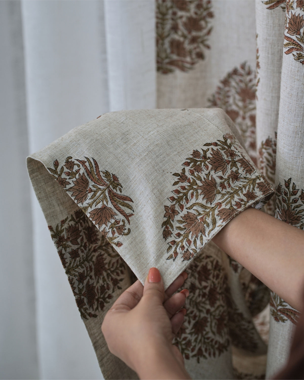 Block Printed Botanical Leaf Boho Curtain Panel - Kamal Dutta