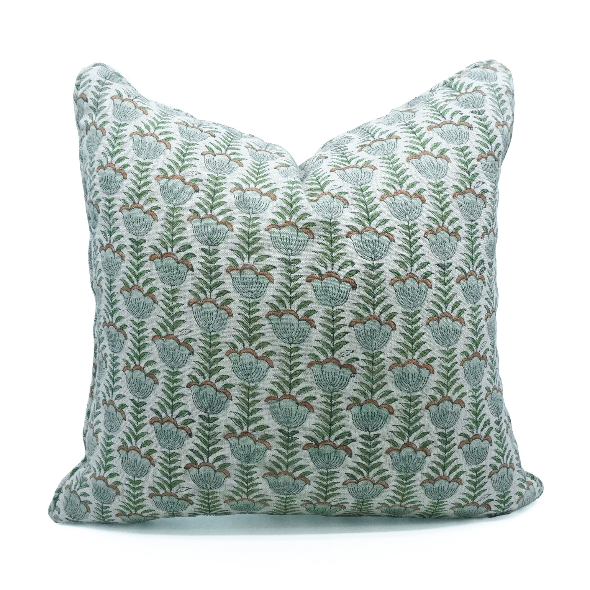 Gray Lotus Hand Block Print Thick Linen Piping Cushion Cover