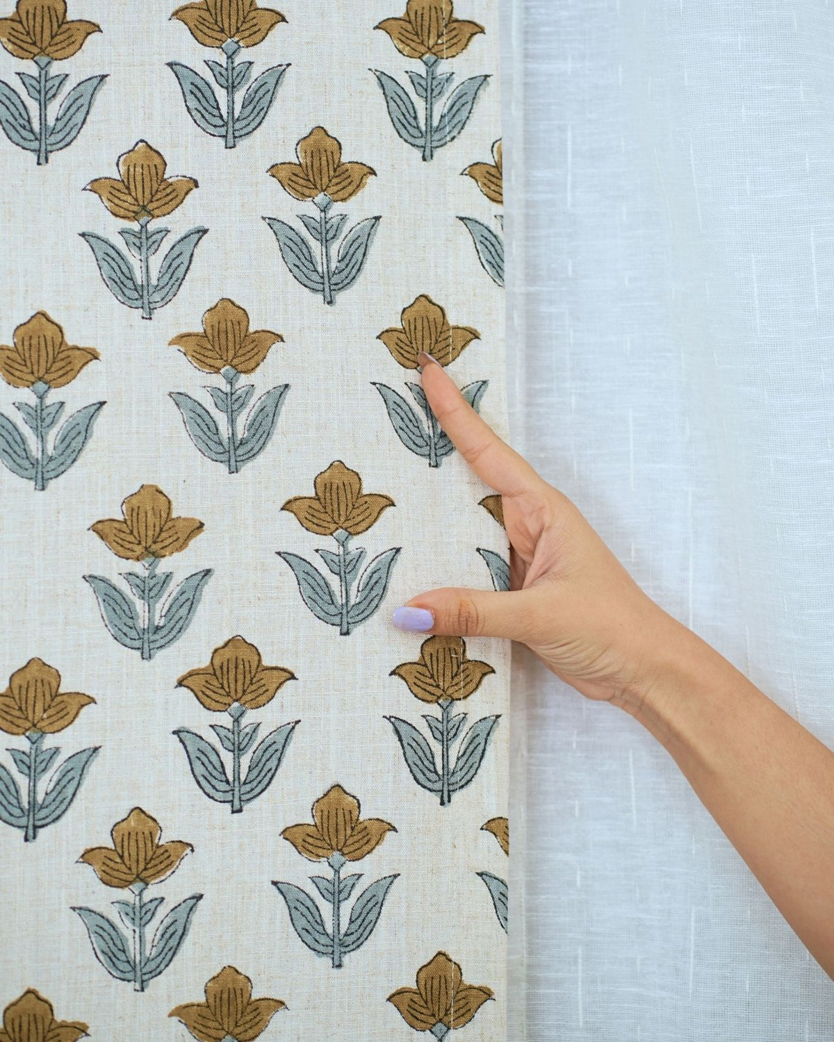Block Printed Linen Mustard Gold Floral Curtain – Tulip