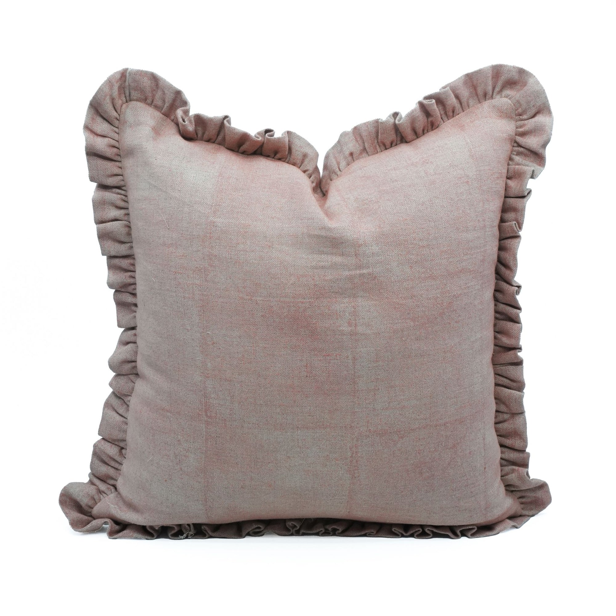 Solid Brown Frill Indoor Cushion Cover | Thick Linen