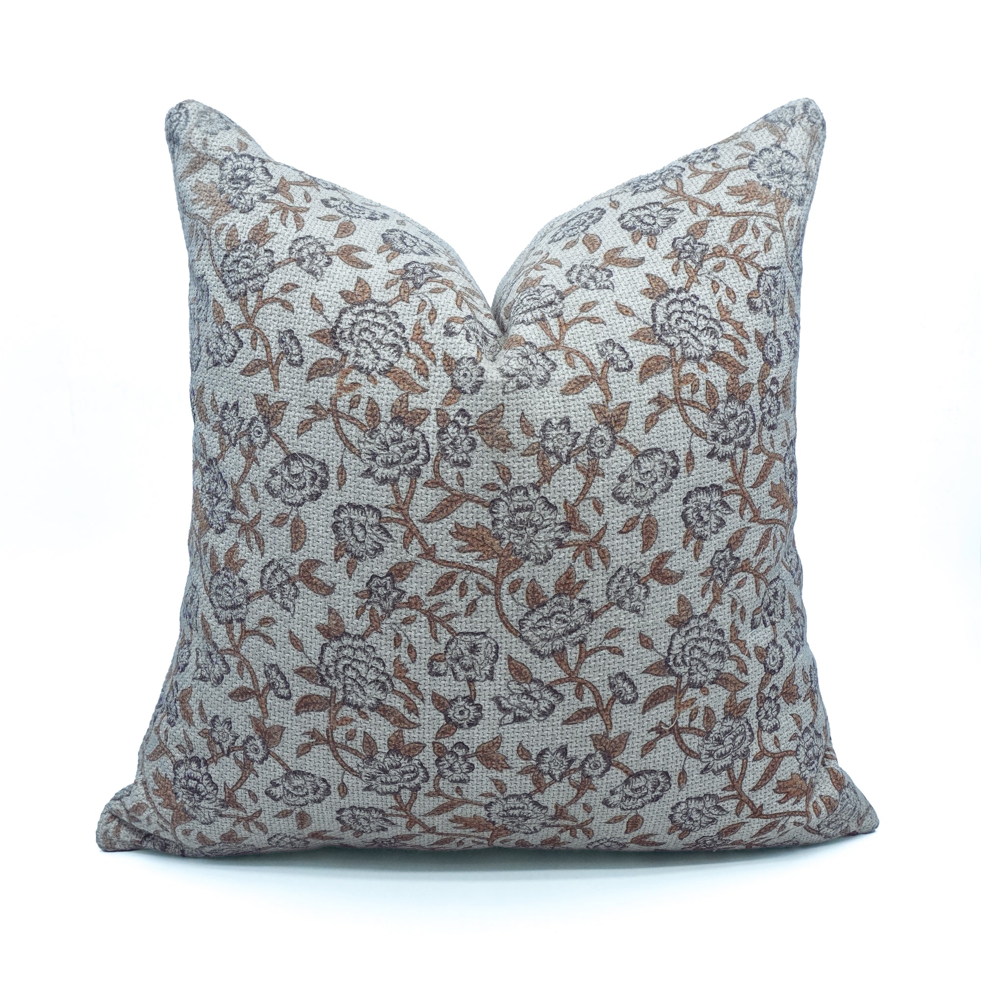 Handmade Jute Linen Black &amp; Brown Floral Cushion - Mrignayani 