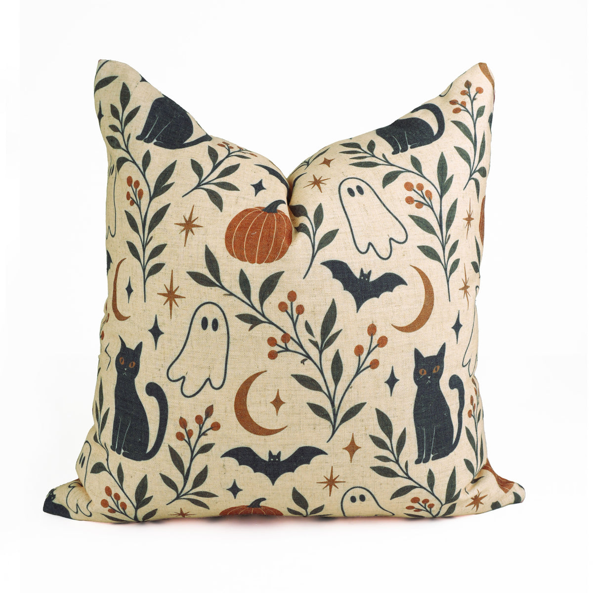 Halloween Black Cat Ghosts Viscose Linen Cushion Cover - Spooky