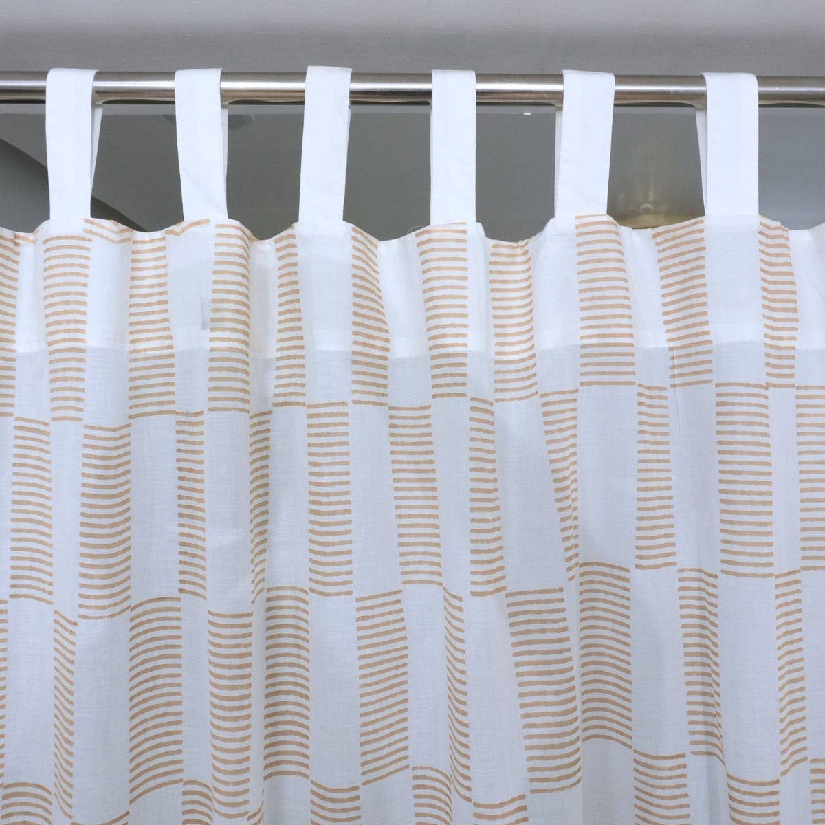 Pure Cotton Hand Block Print Tab Top Curtain - Zig Zag