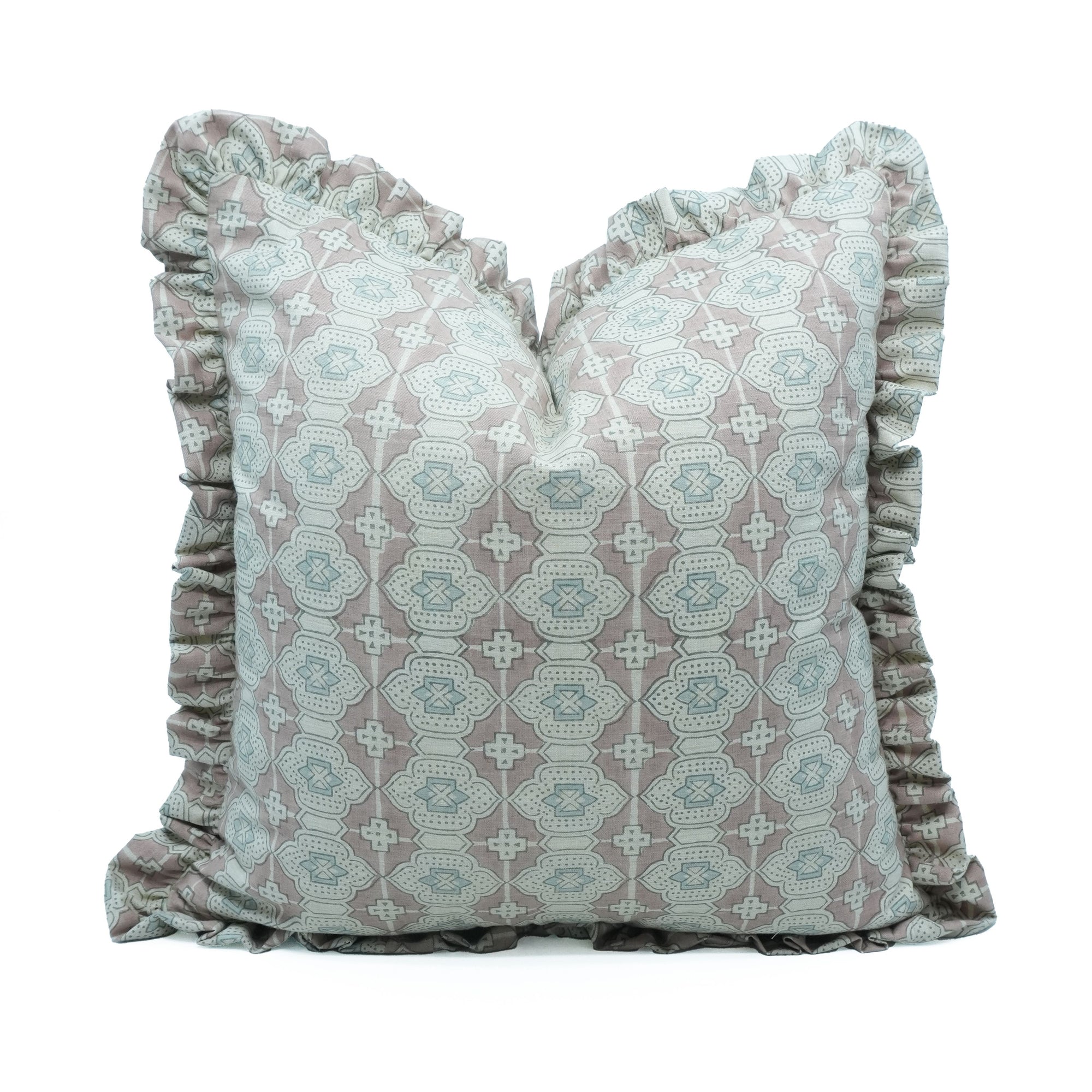 Block Print Peach Floral Frill Linen Cushion Cover – Jharoka